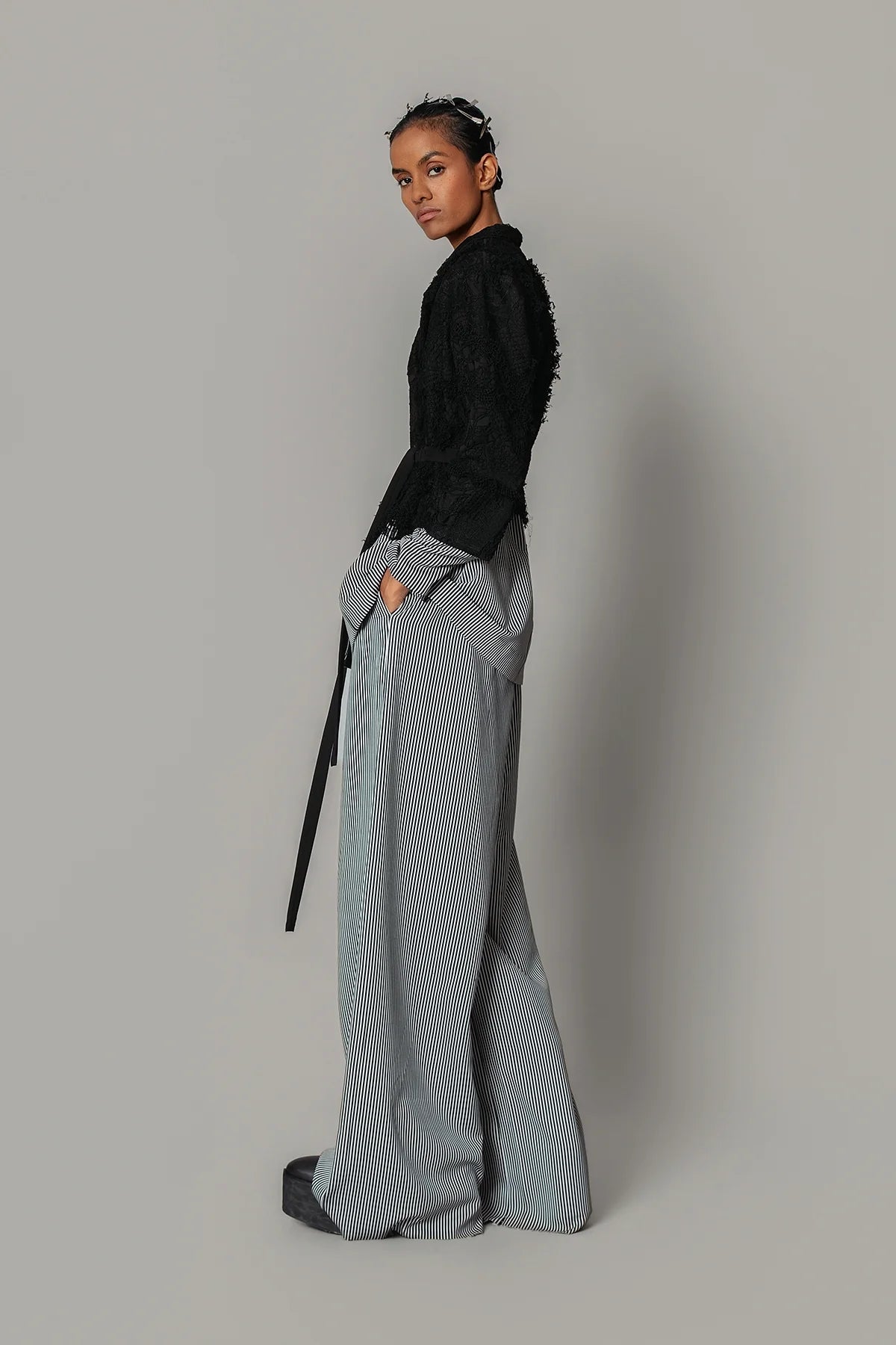 Black Map with Strips Coat Set