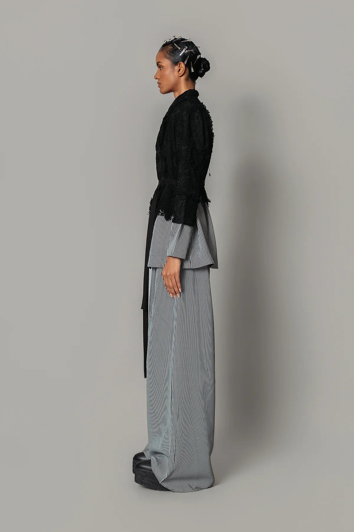 Black Map with Strips Coat Set