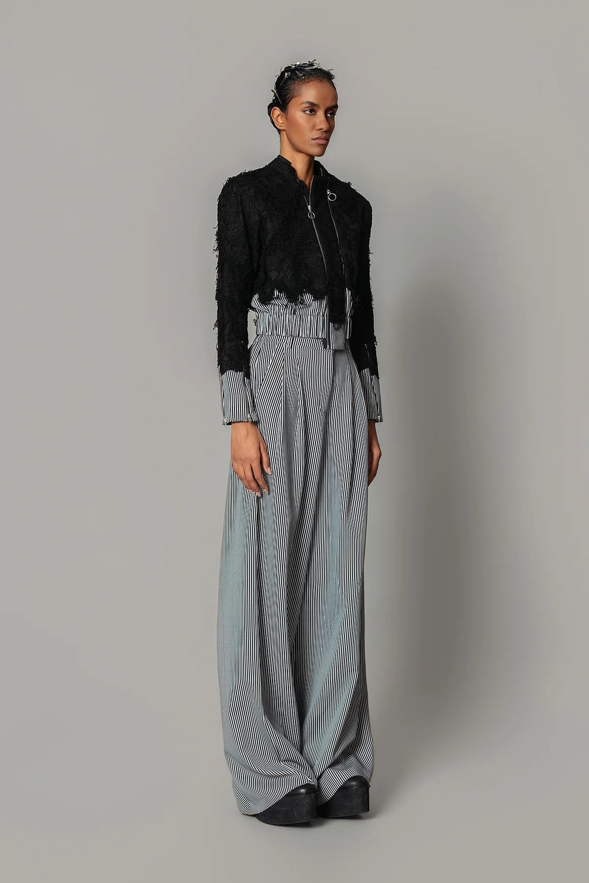 Black Map with Strips Double Zipper Bomber Set