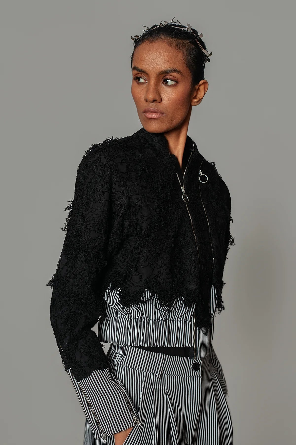 Black Map with Strips Double Zipper Bomber Set