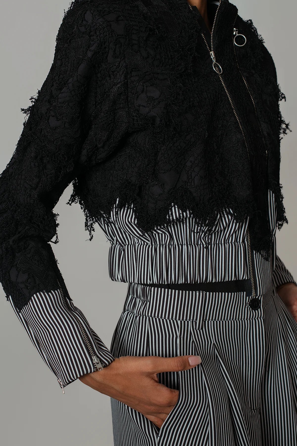 Black Map with Strips Double Zipper Bomber Set