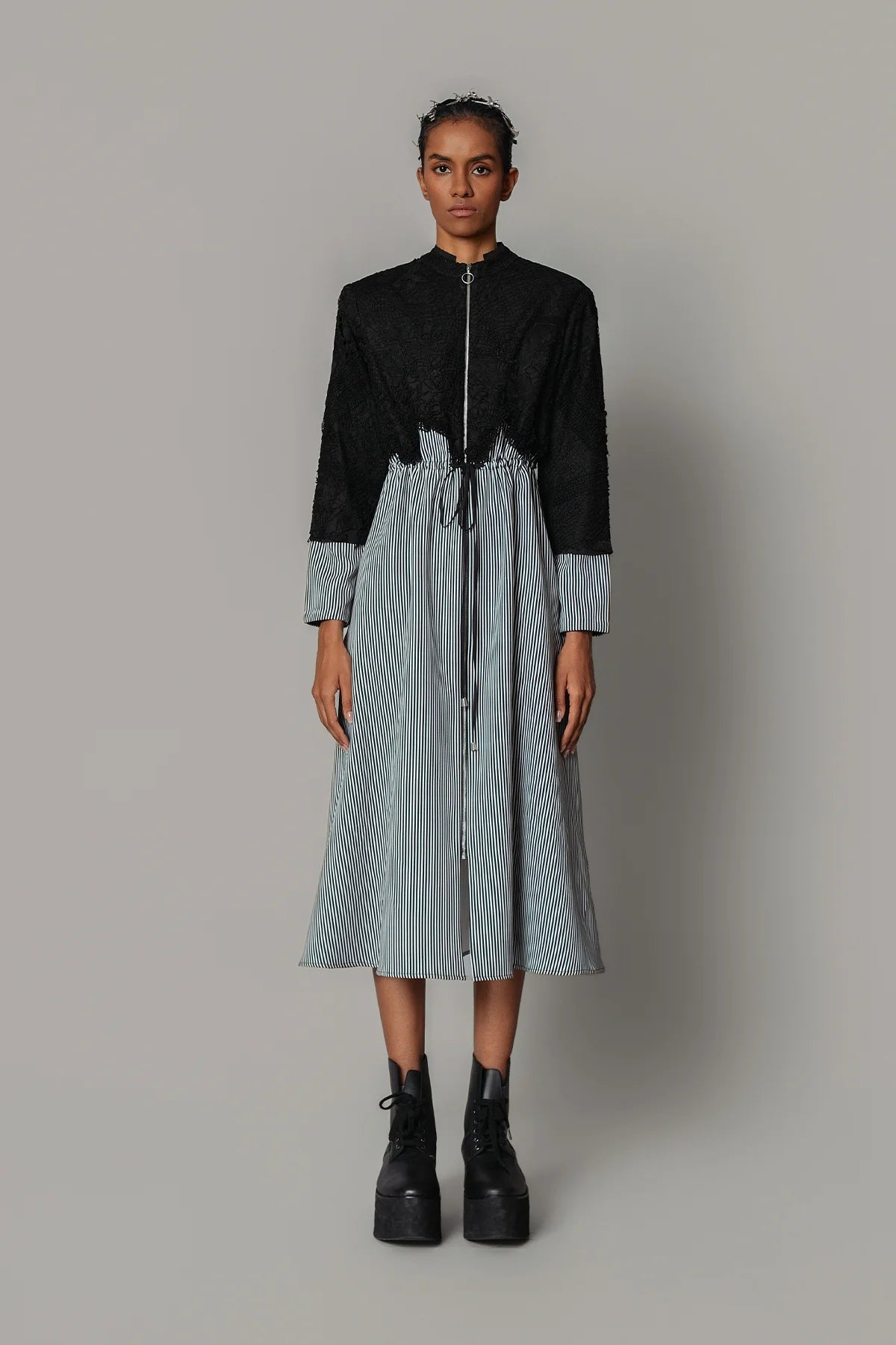 Black Map with Strips Long Dress