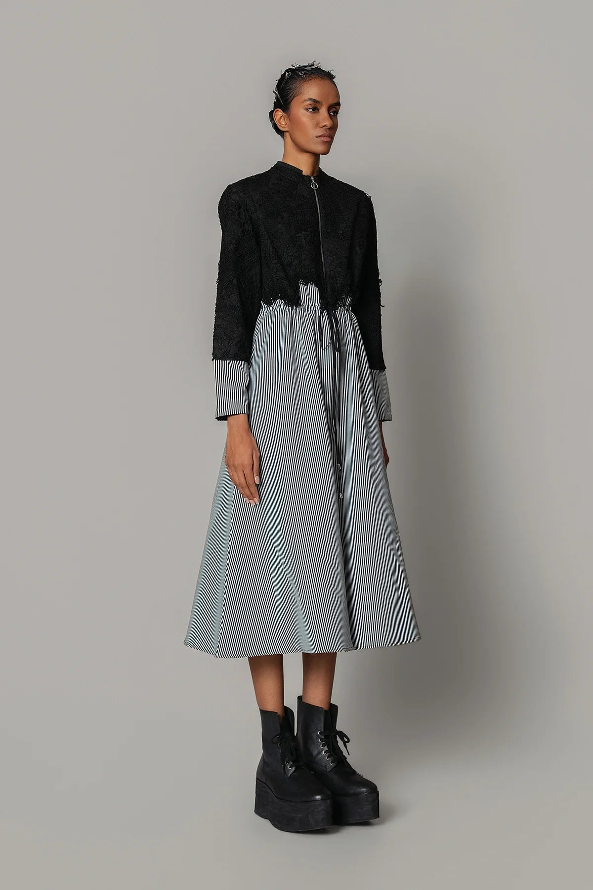 Black Map with Strips Long Dress