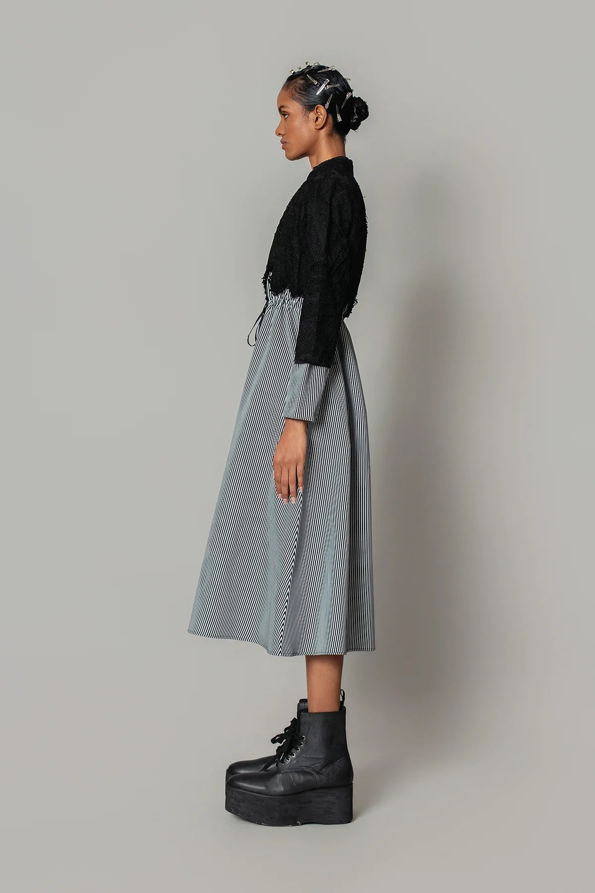 Black Map with Strips Long Dress