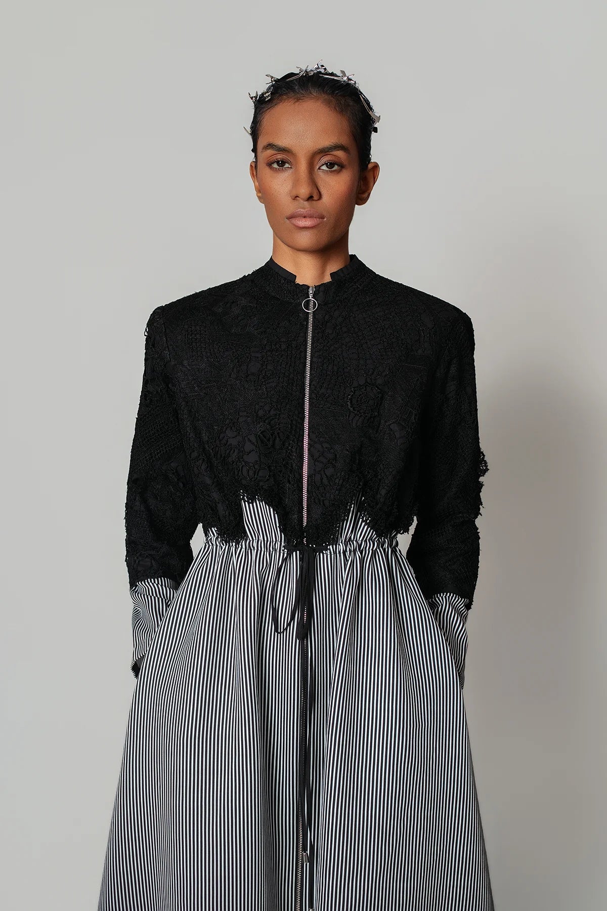 Black Map with Strips Long Dress