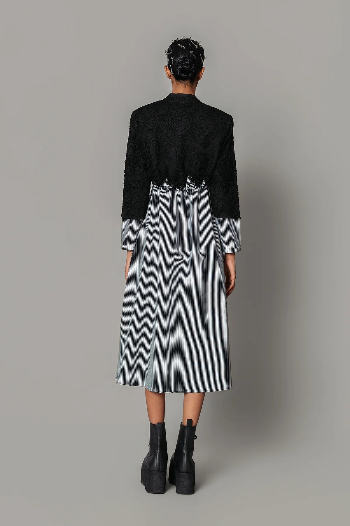 Black Map with Strips Long Dress