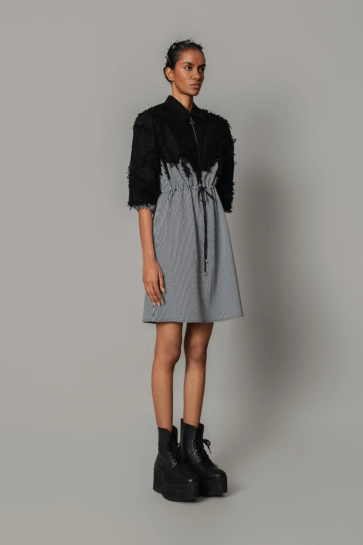 Black Map with Strips Short Dress