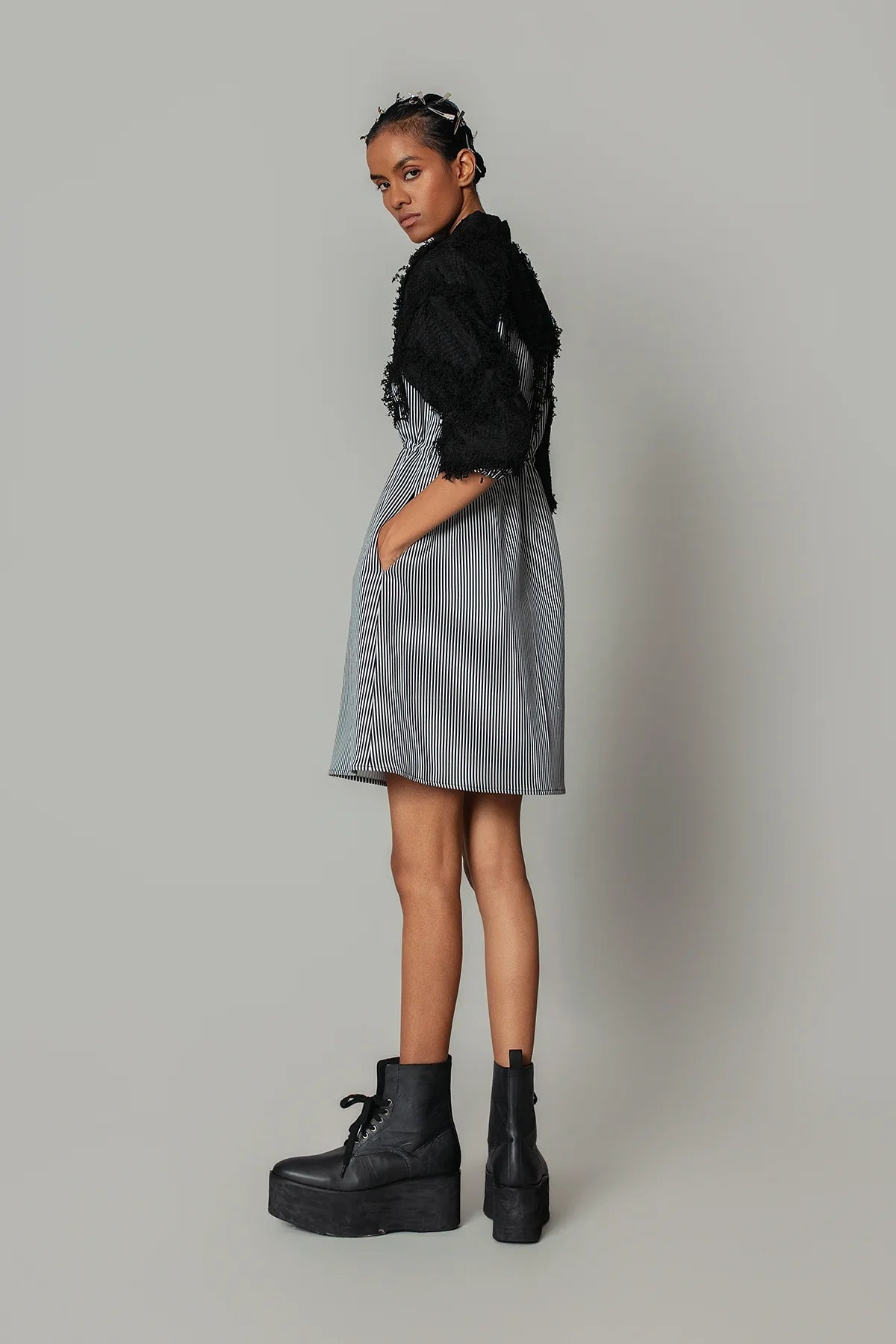 Black Map with Strips Short Dress