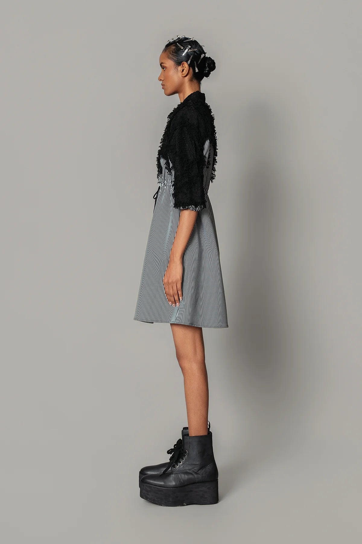 Black Map with Strips Short Dress