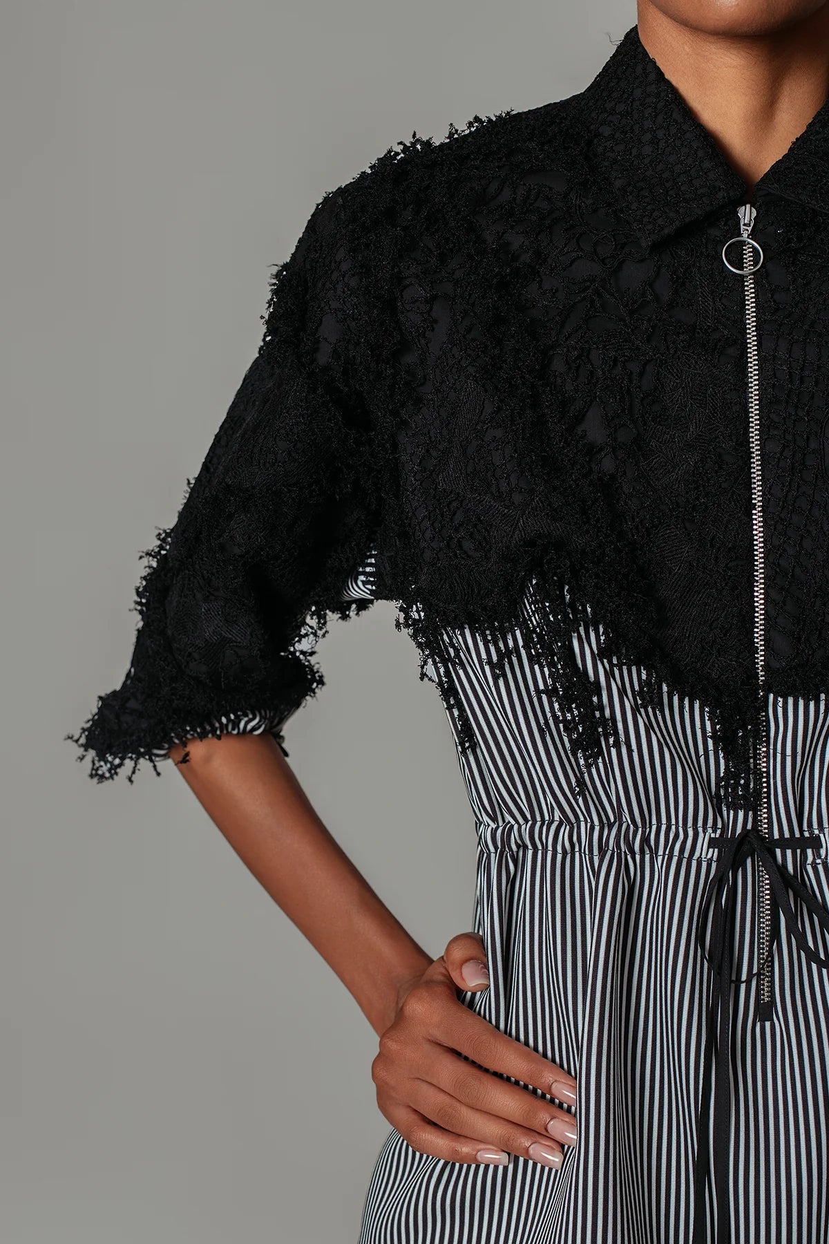 Black Map with Strips Short Dress