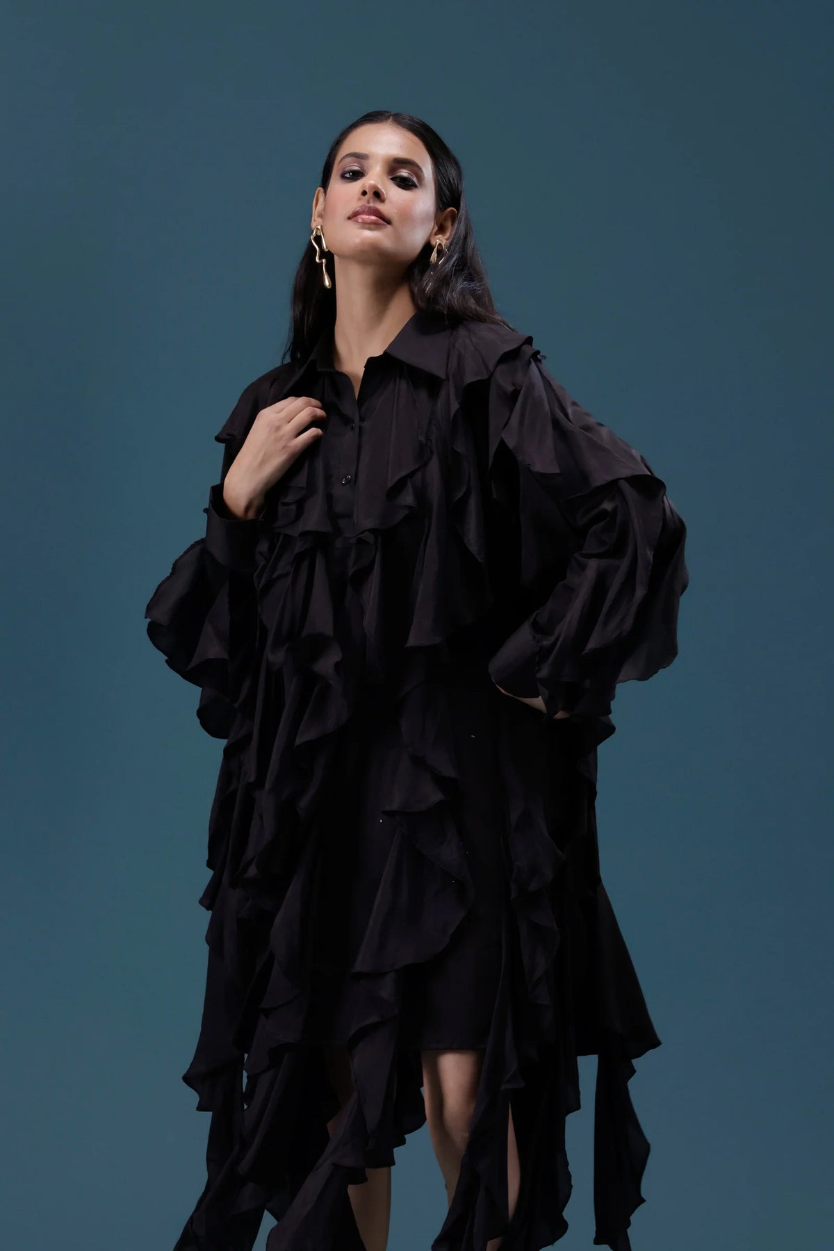 Black Ruffle Statement Dress