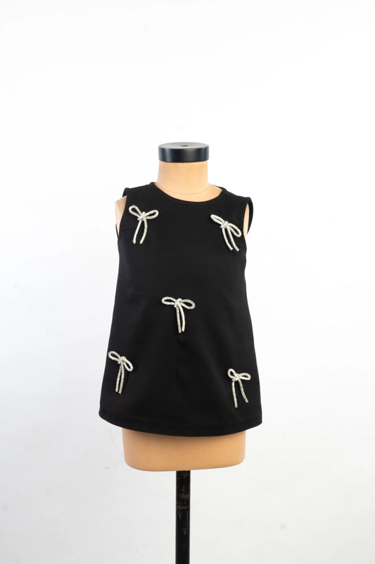 Black Dress with Stone Bows