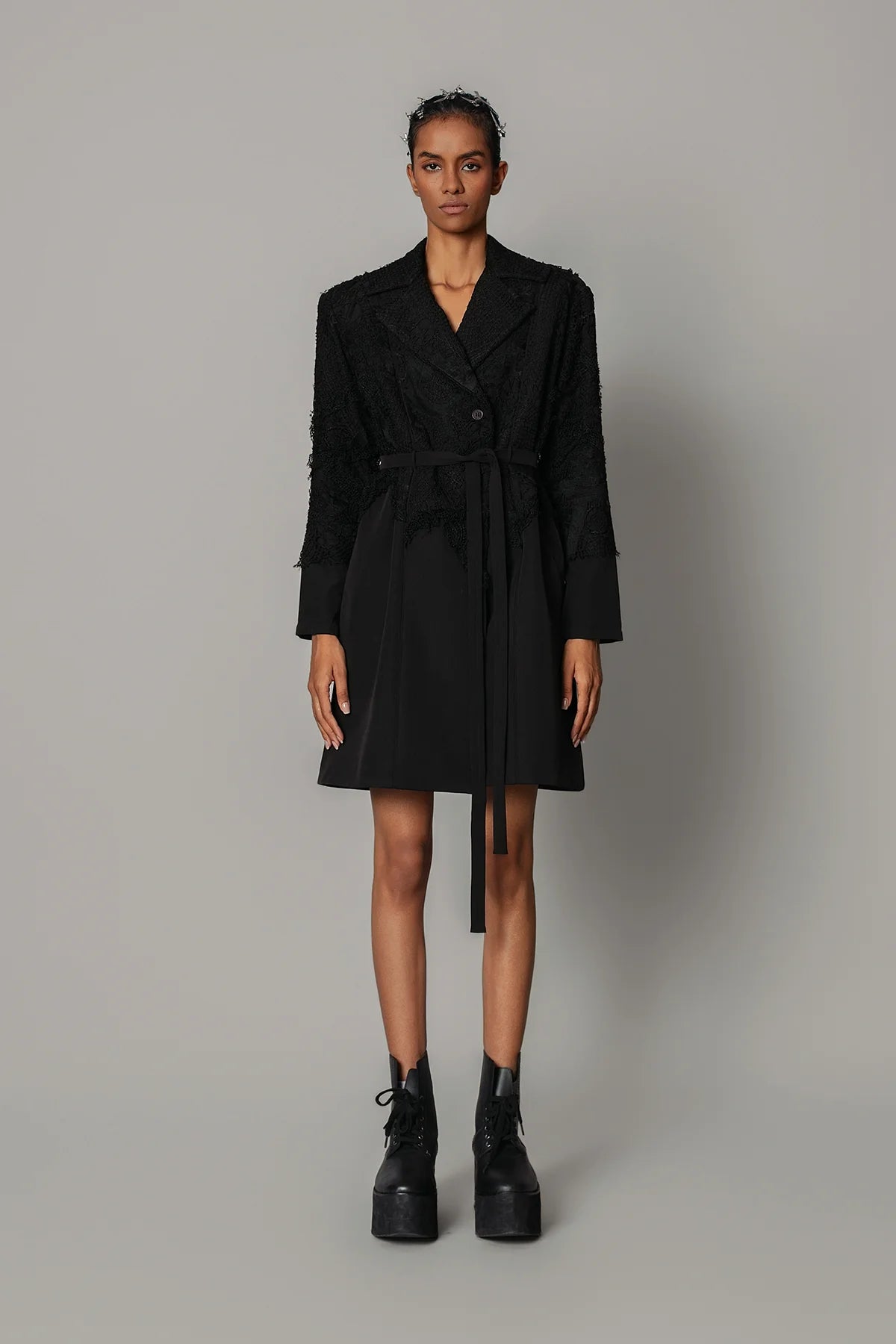 Black on Black Map Coat Dress