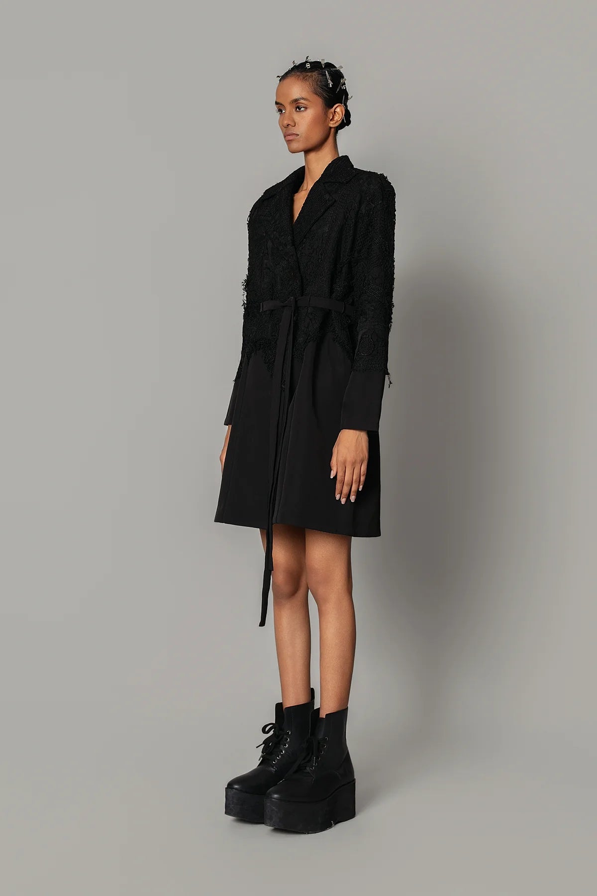 Black on Black Map Coat Dress