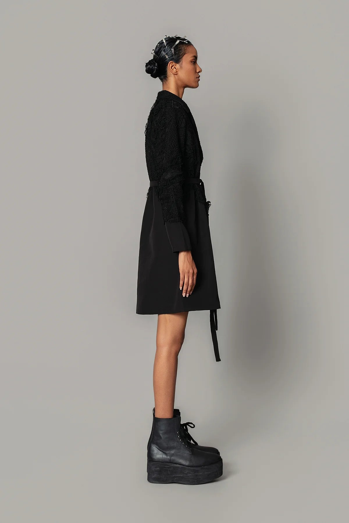Black on Black Map Coat Dress
