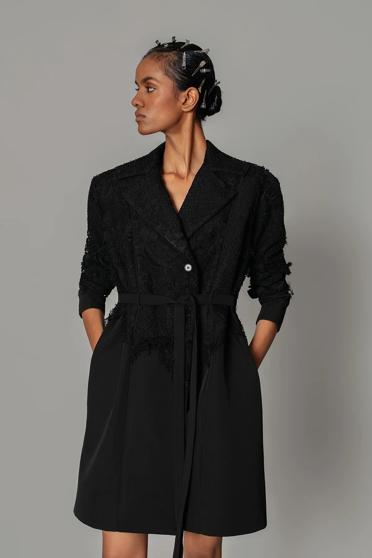 Black on Black Map Coat Dress