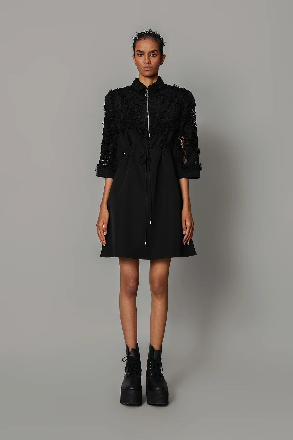 Black on Black Map Short Dress