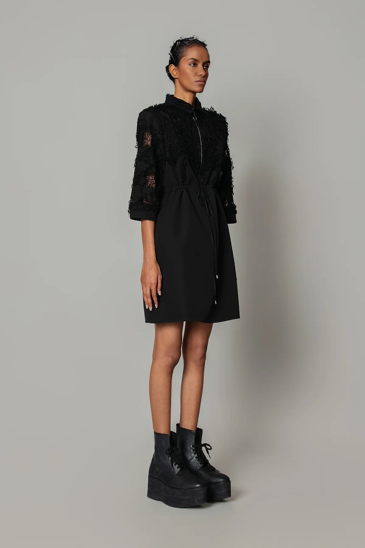 Black on Black Map Short Dress
