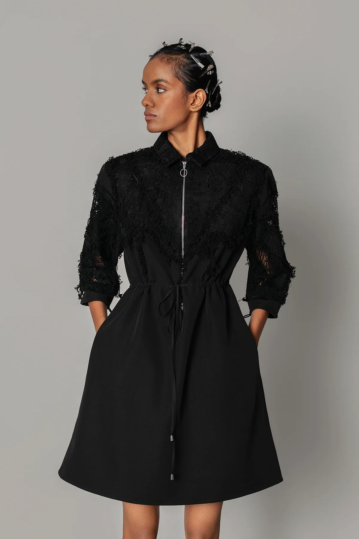 Black on Black Map Short Dress