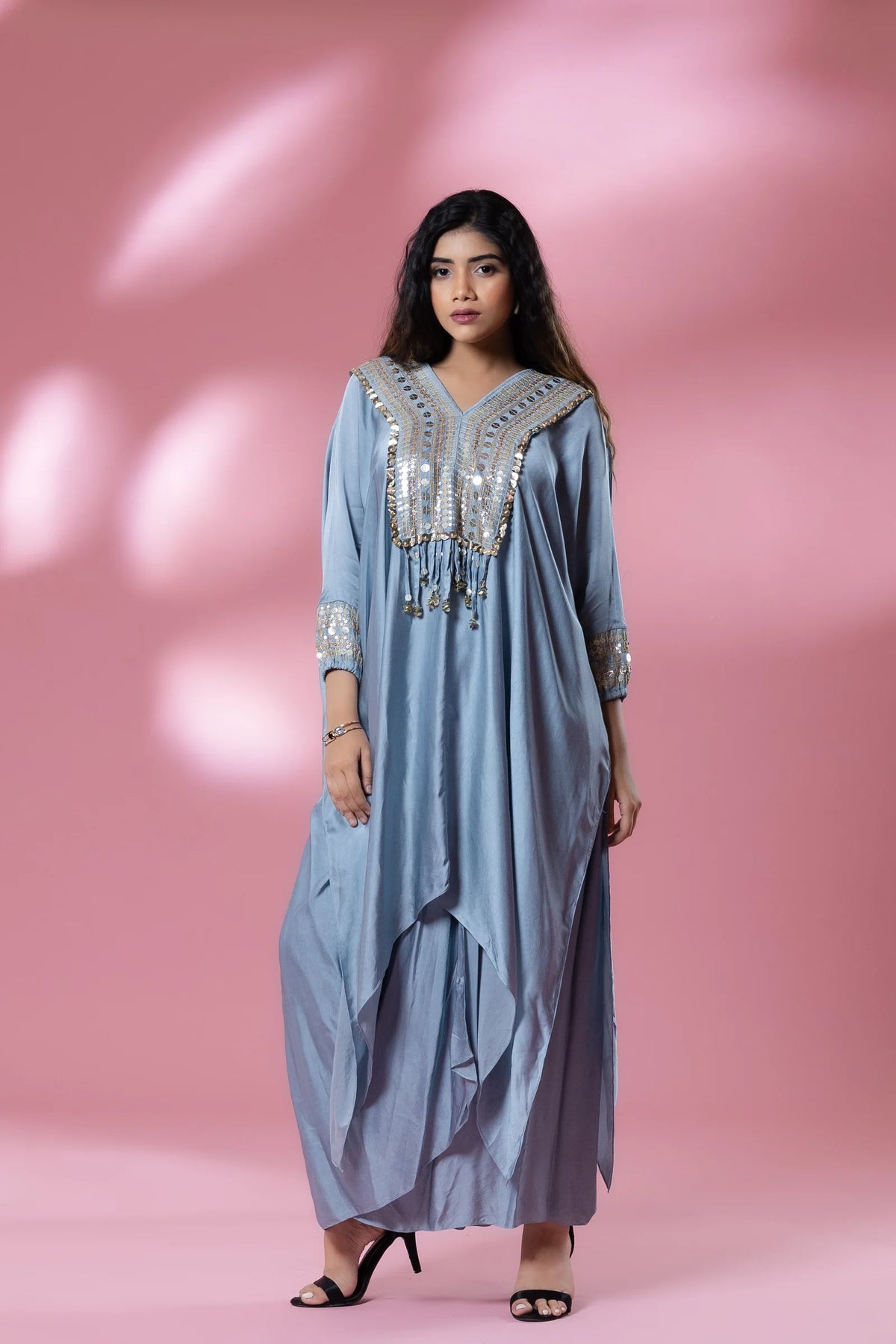 Sequined Kaftan with Dhoti Skirt