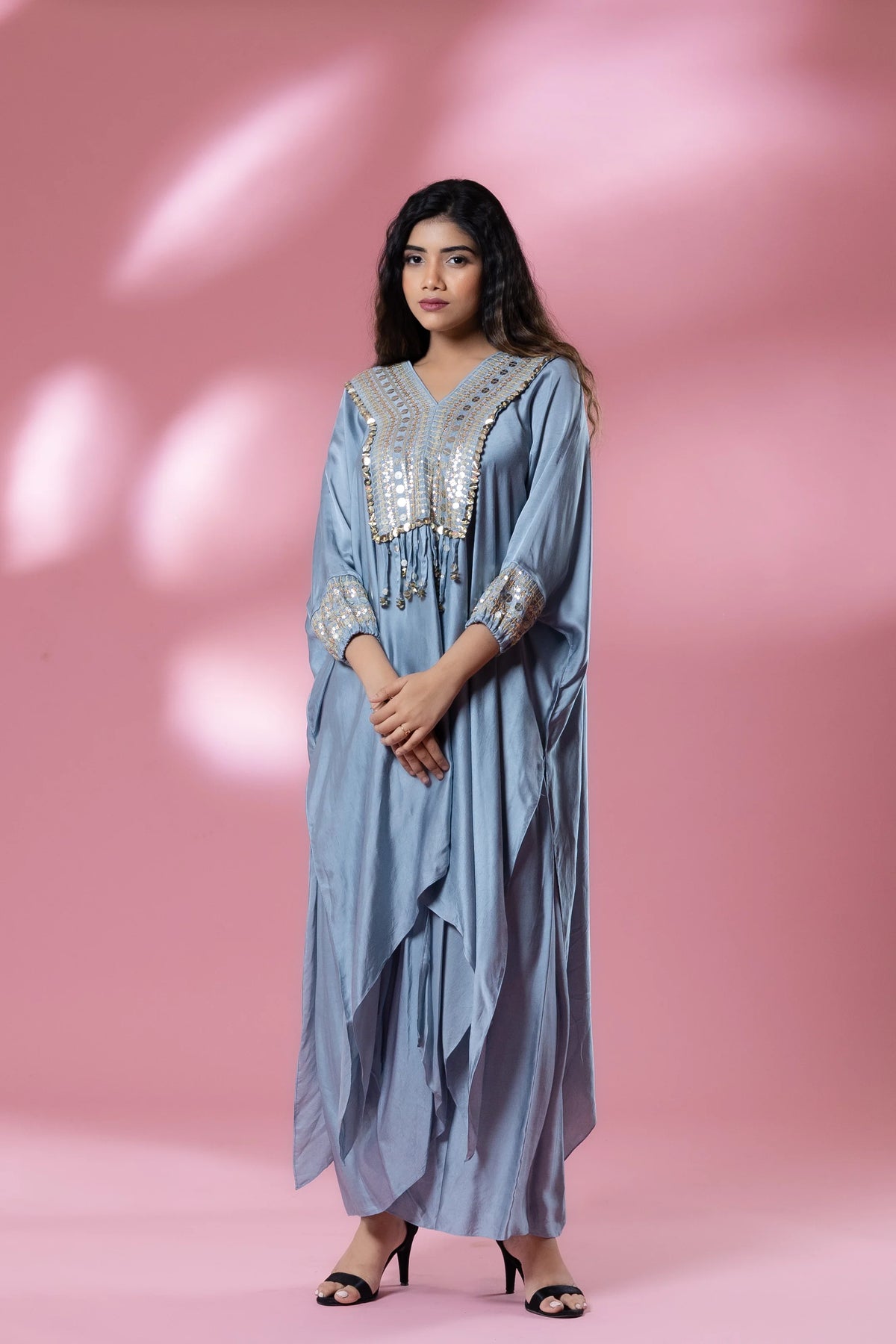 Sequined Kaftan with Dhoti Skirt