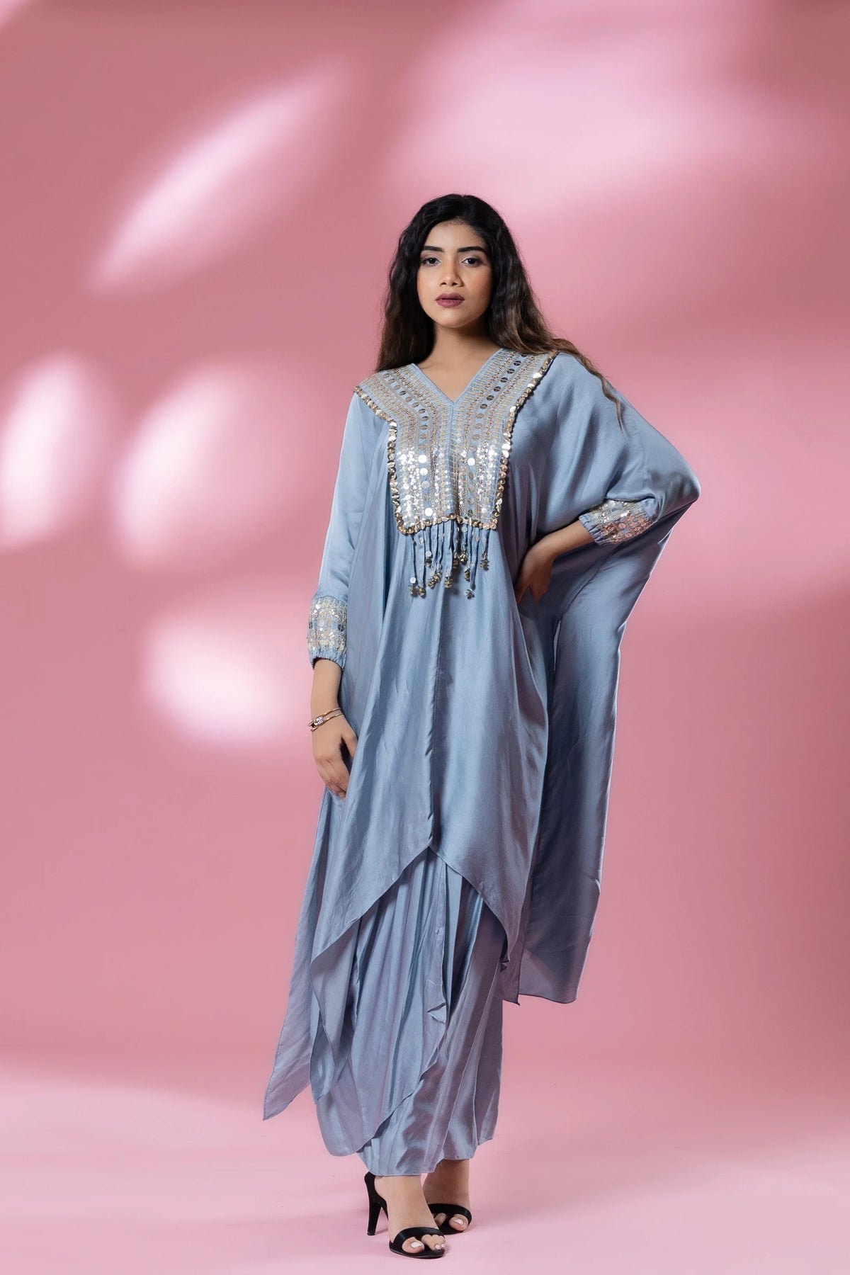 Sequined Kaftan with Dhoti Skirt
