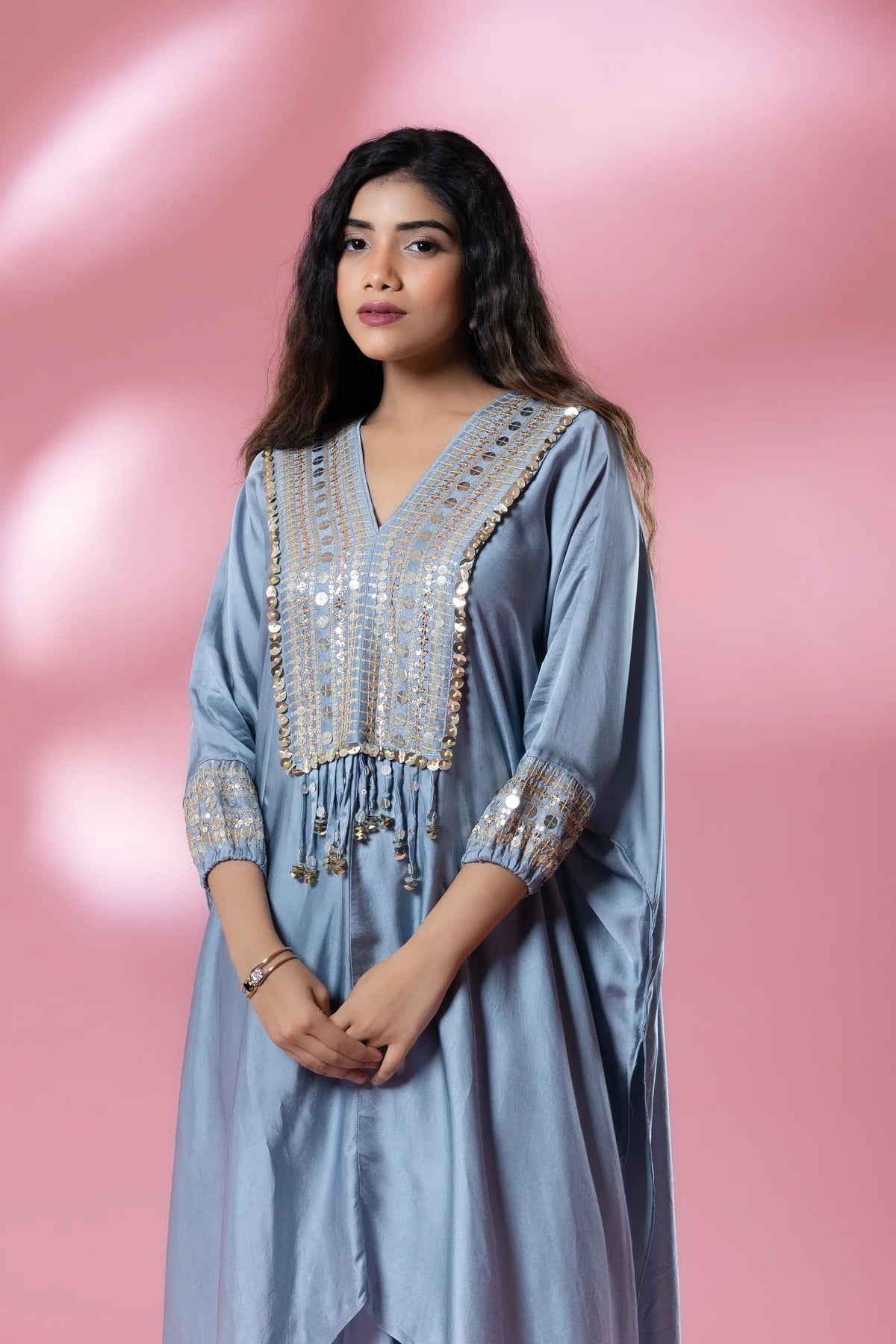 Sequined Kaftan with Dhoti Skirt