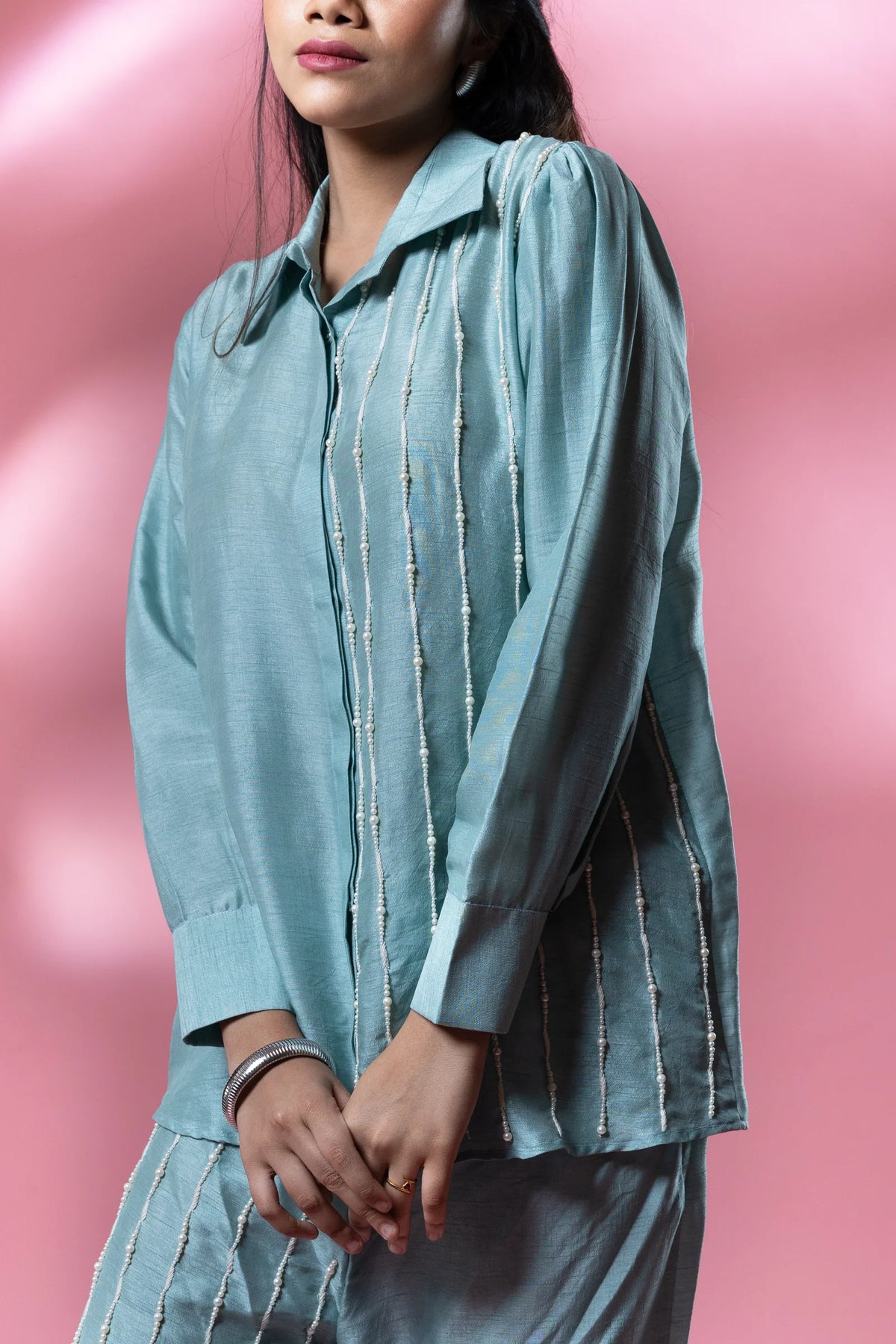 Blue Bemberg Silk Water Pearl Co-ord
