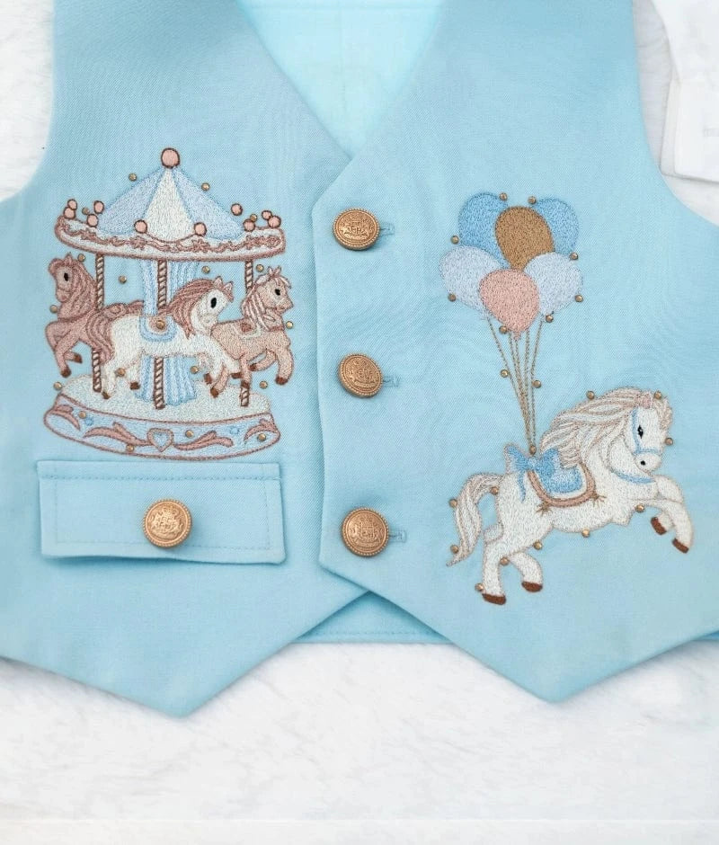 Blue Embroidered Coat Set