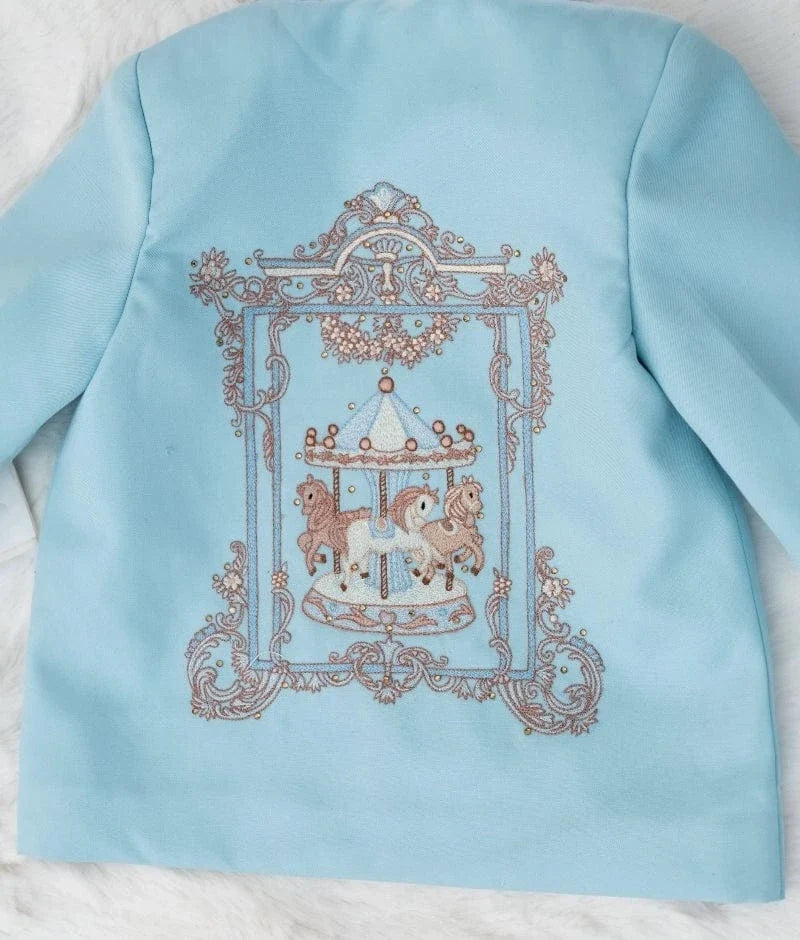 Blue Embroidered Coat Set