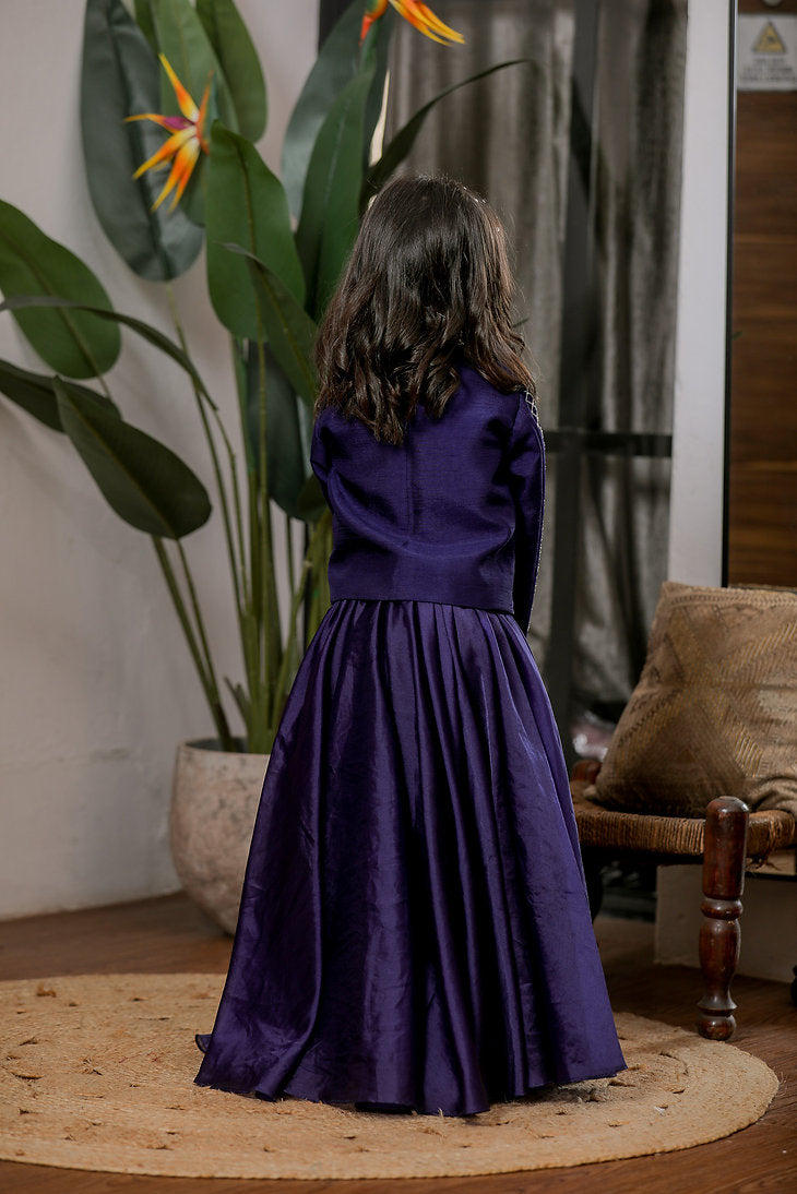 Blue Hand Embroidered Jacket Lehanga Set