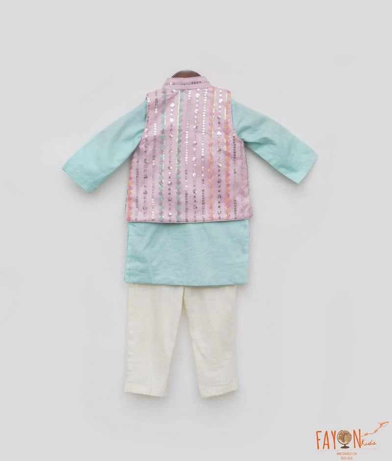 Blue Kurta with Pink Nehru Jacket Set