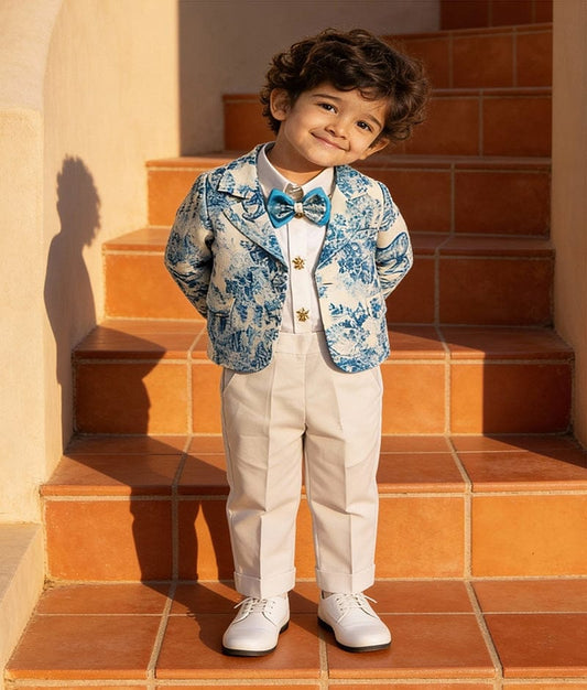 Blue Printed Coat Set