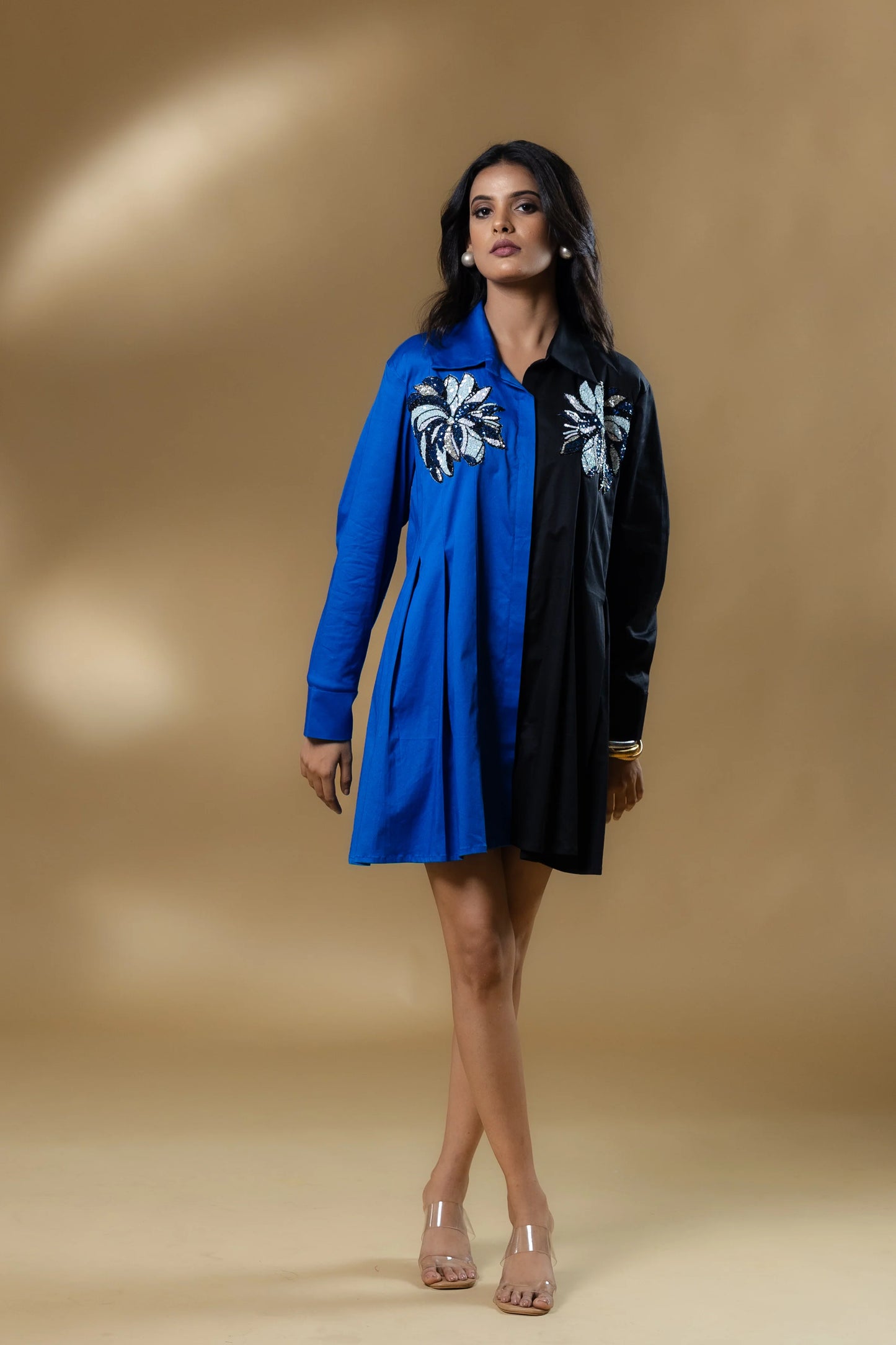 Blue & Black  Sequin Patch Short Dress