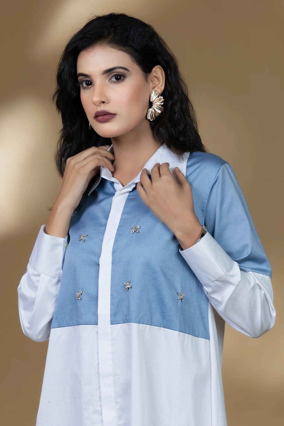 Blue and White Italian Cotton Gin Stone Short Dress