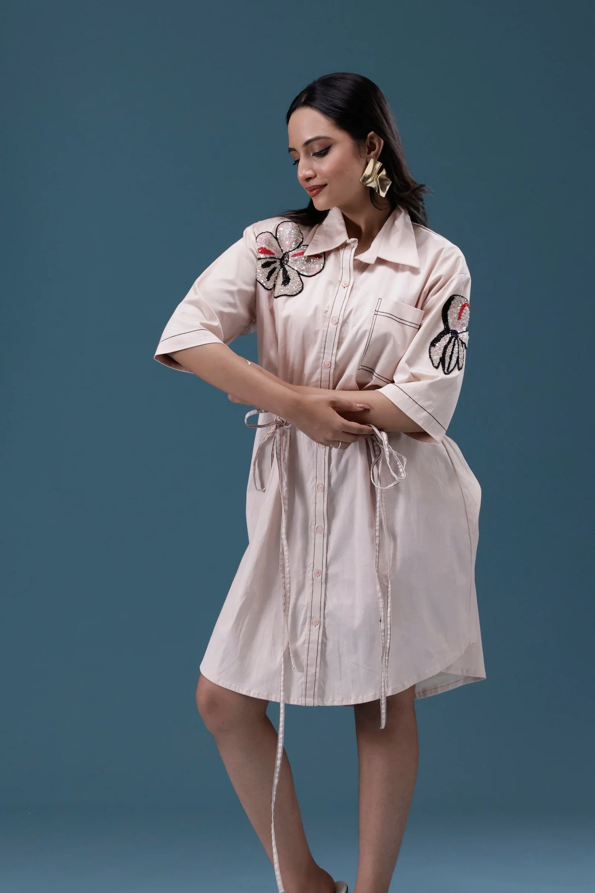 Blush Embroidered Shirt Dress