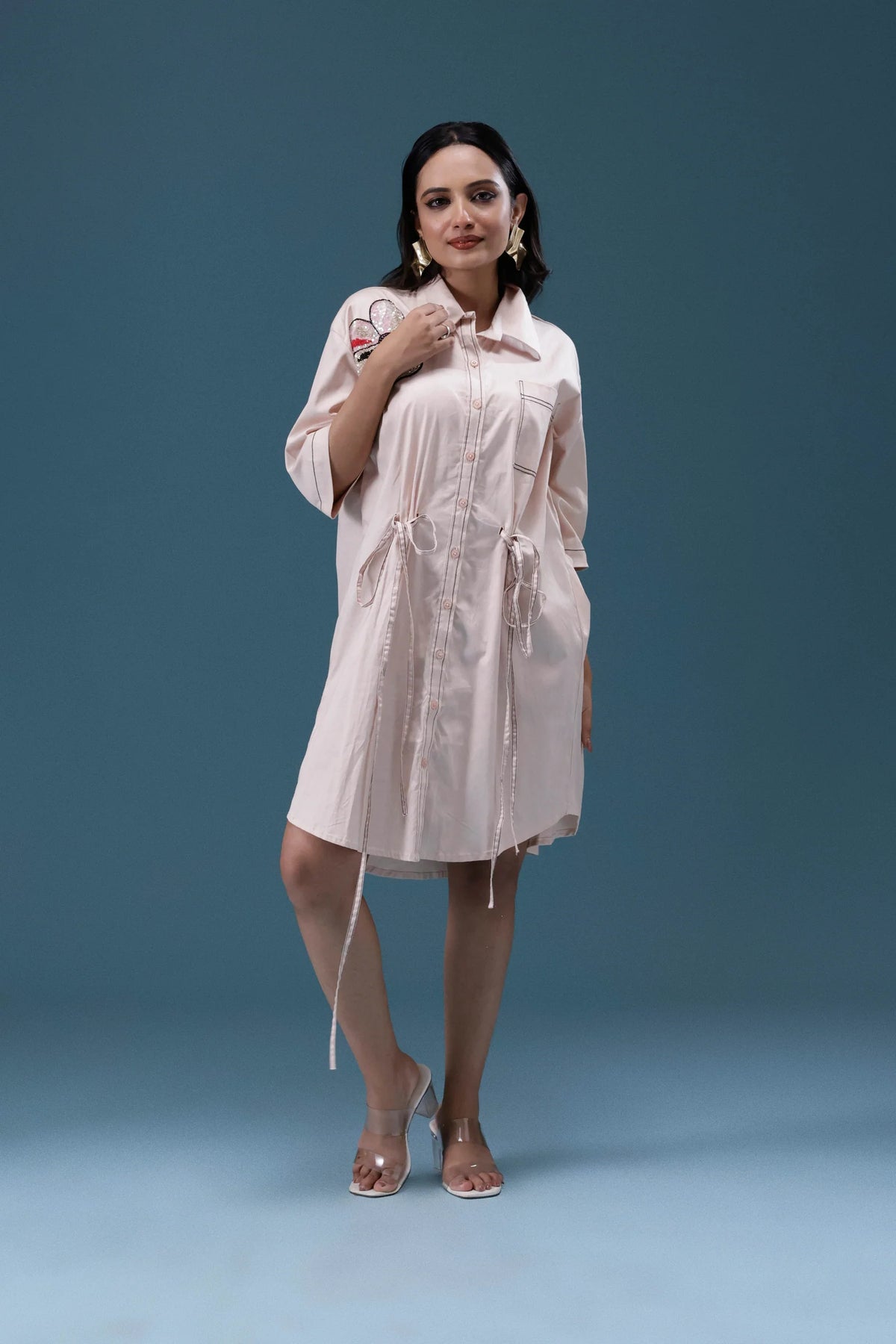 Blush Embroidered Shirt Dress