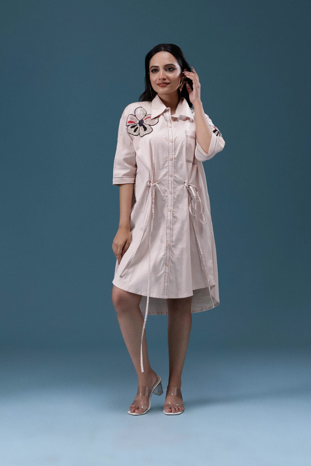 Blush Embroidered Shirt Dress