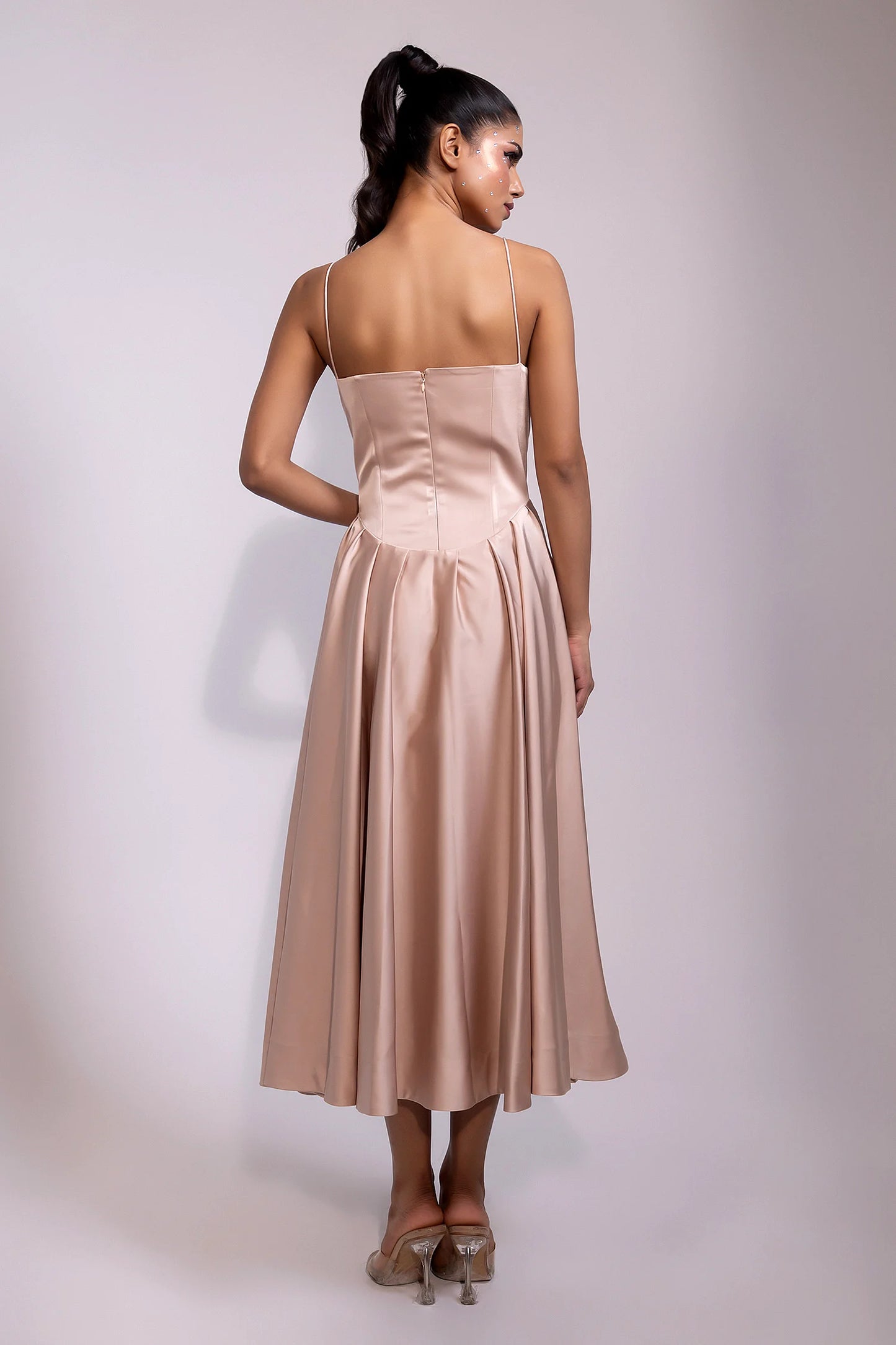 Blush Satin Corset Midi Dress
