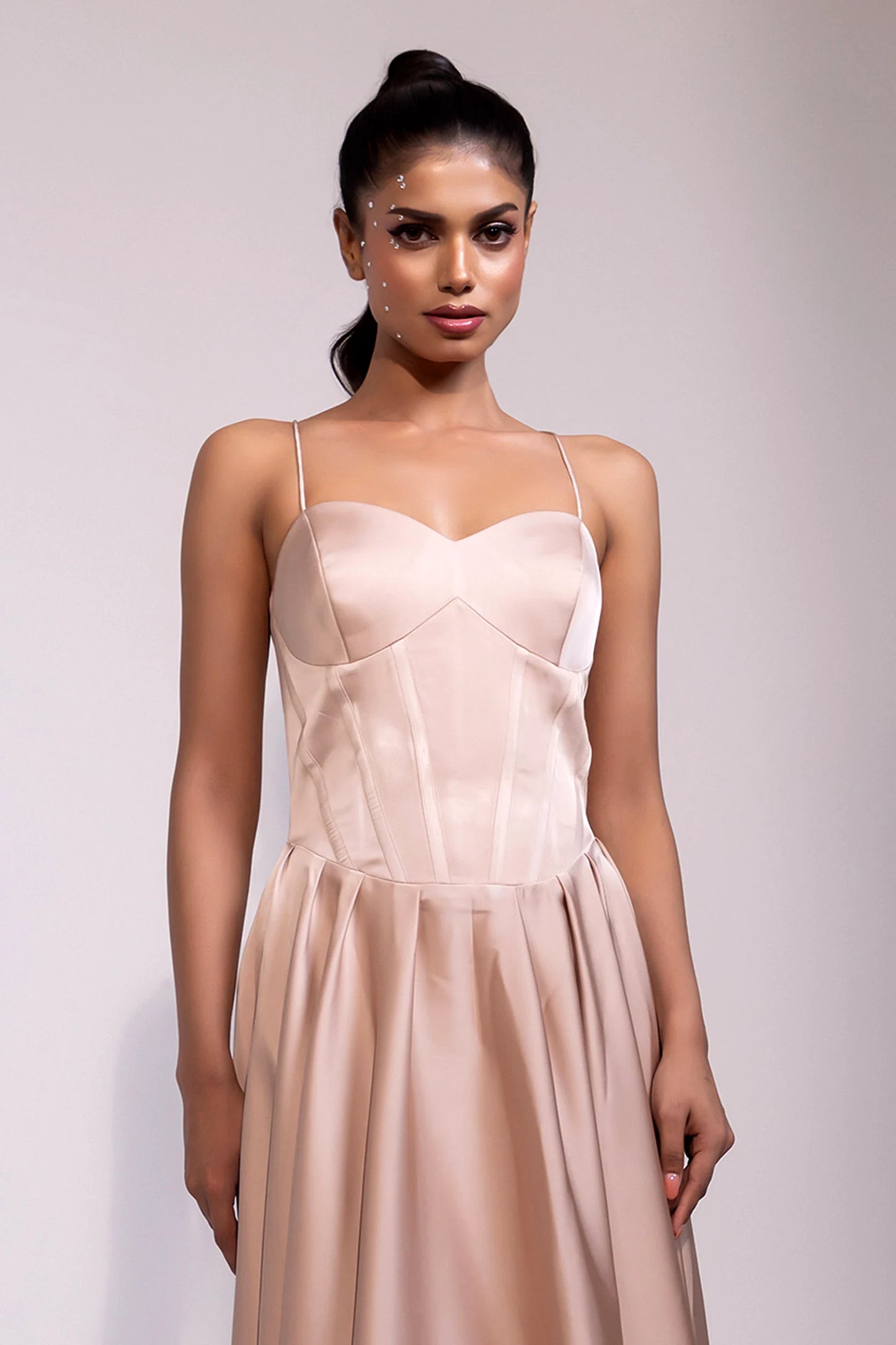 Blush Satin Corset Midi Dress