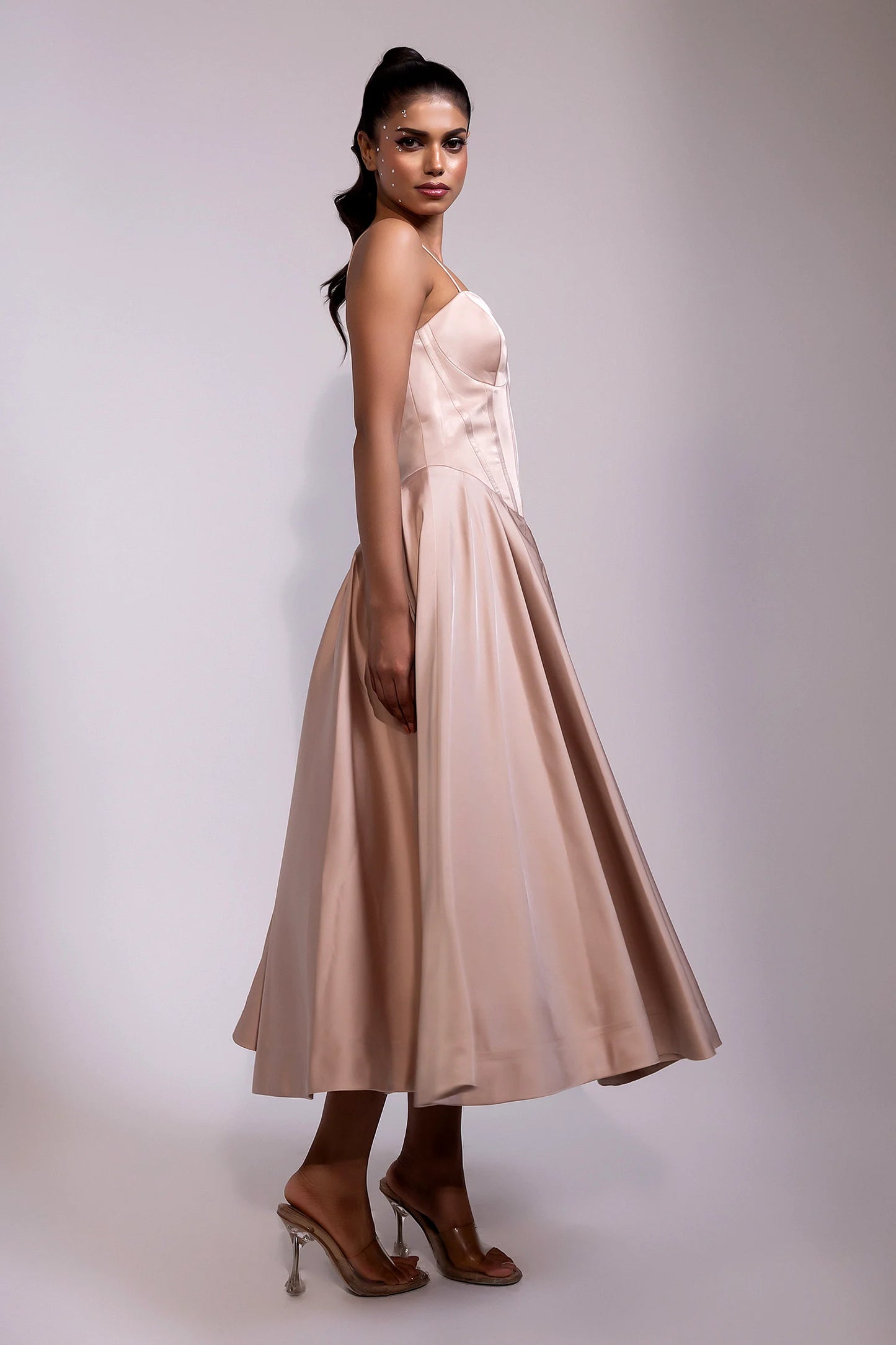 Blush Satin Corset Midi Dress