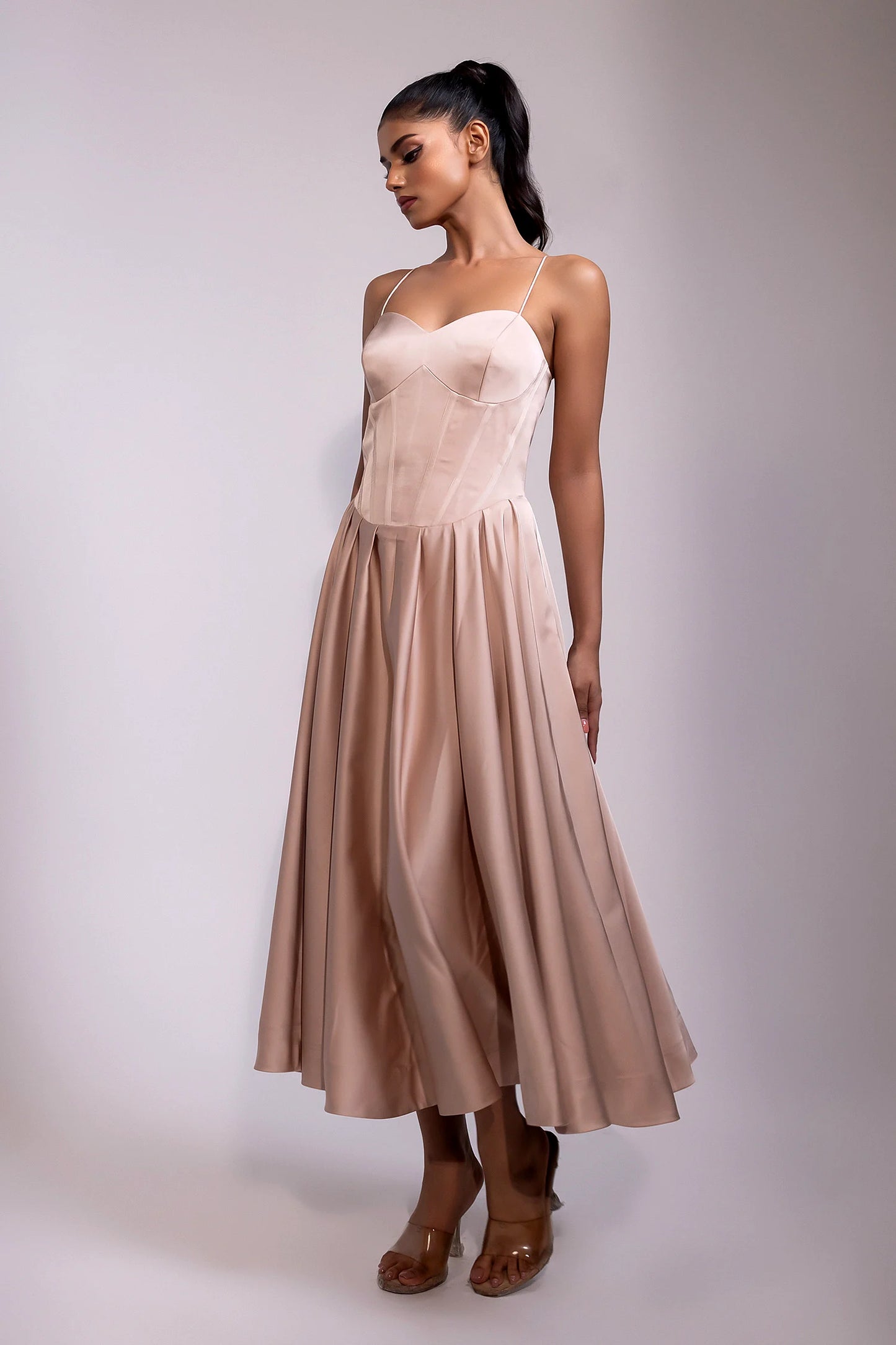 Blush Satin Corset Midi Dress