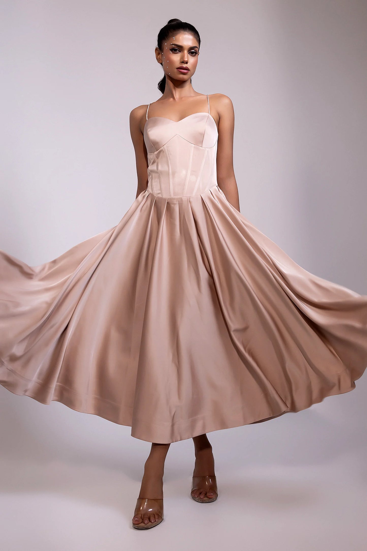 Blush Satin Corset Midi Dress