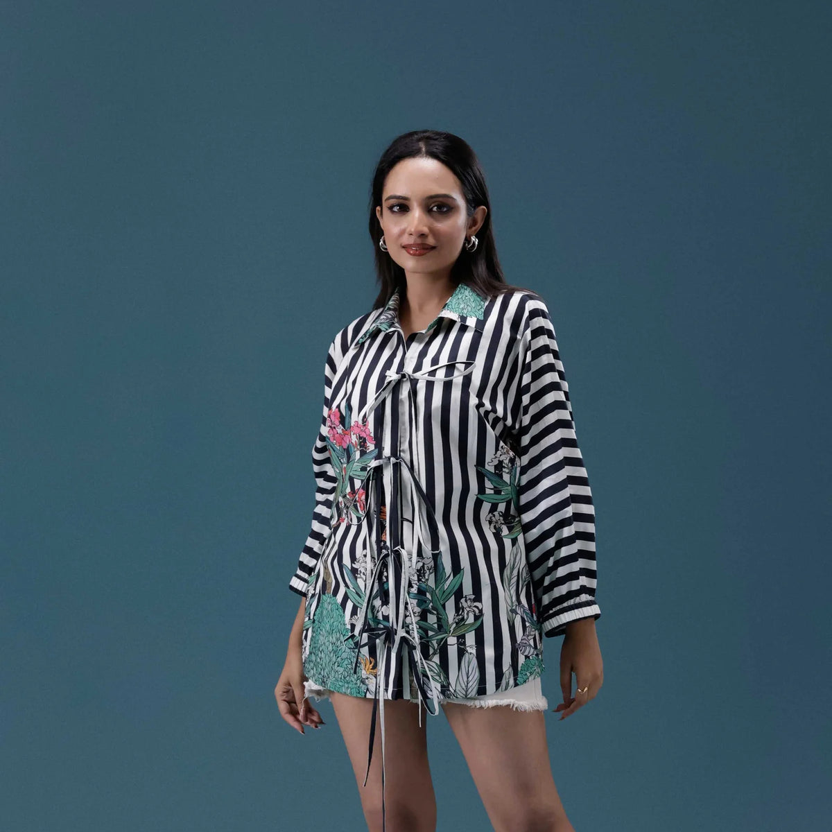 Botanical Stripe Tie-Up Shirt