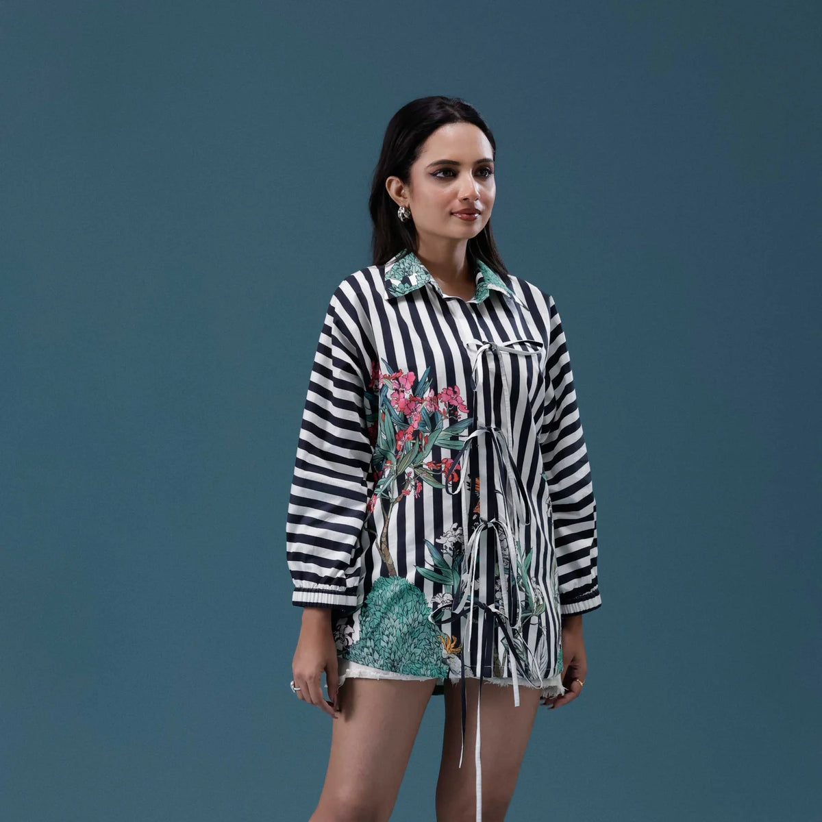 Botanical Stripe Tie-Up Shirt