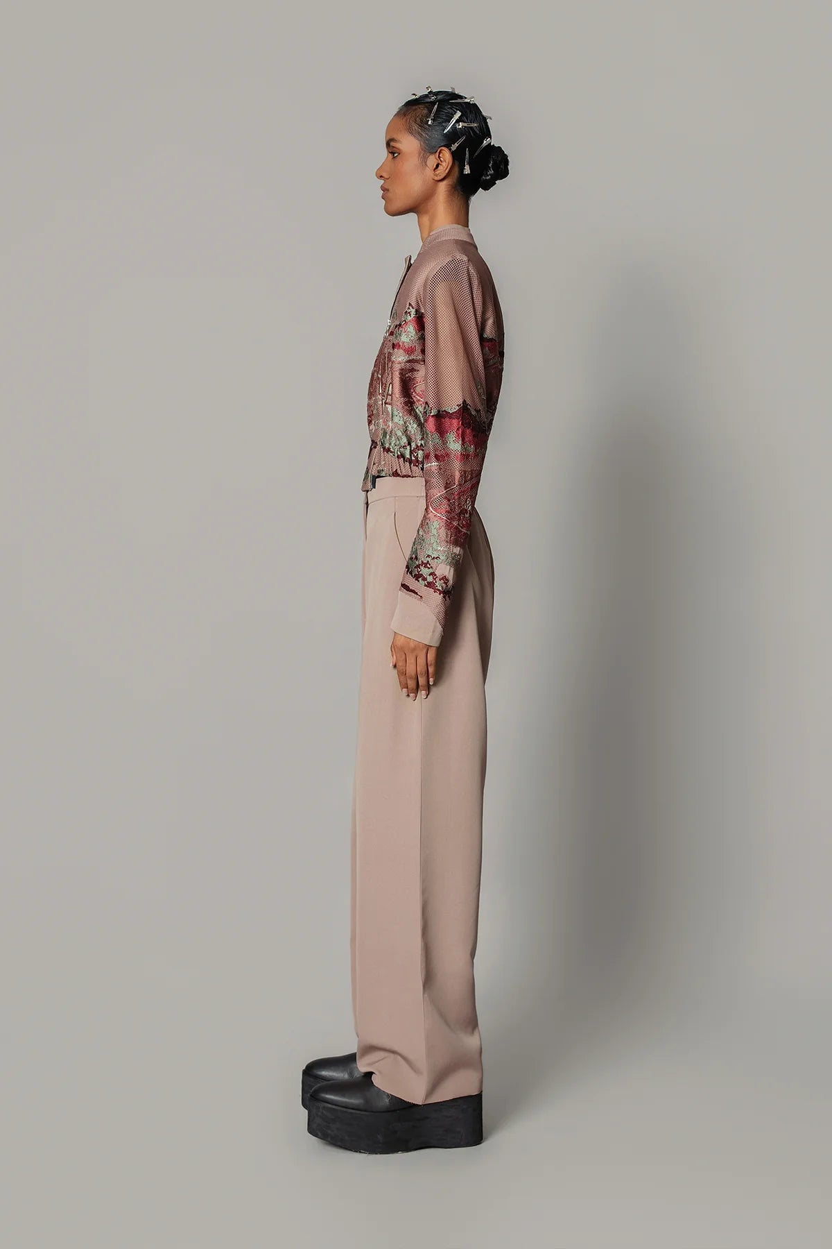 Brown Hokusai embroidered Double Zipper Bomber