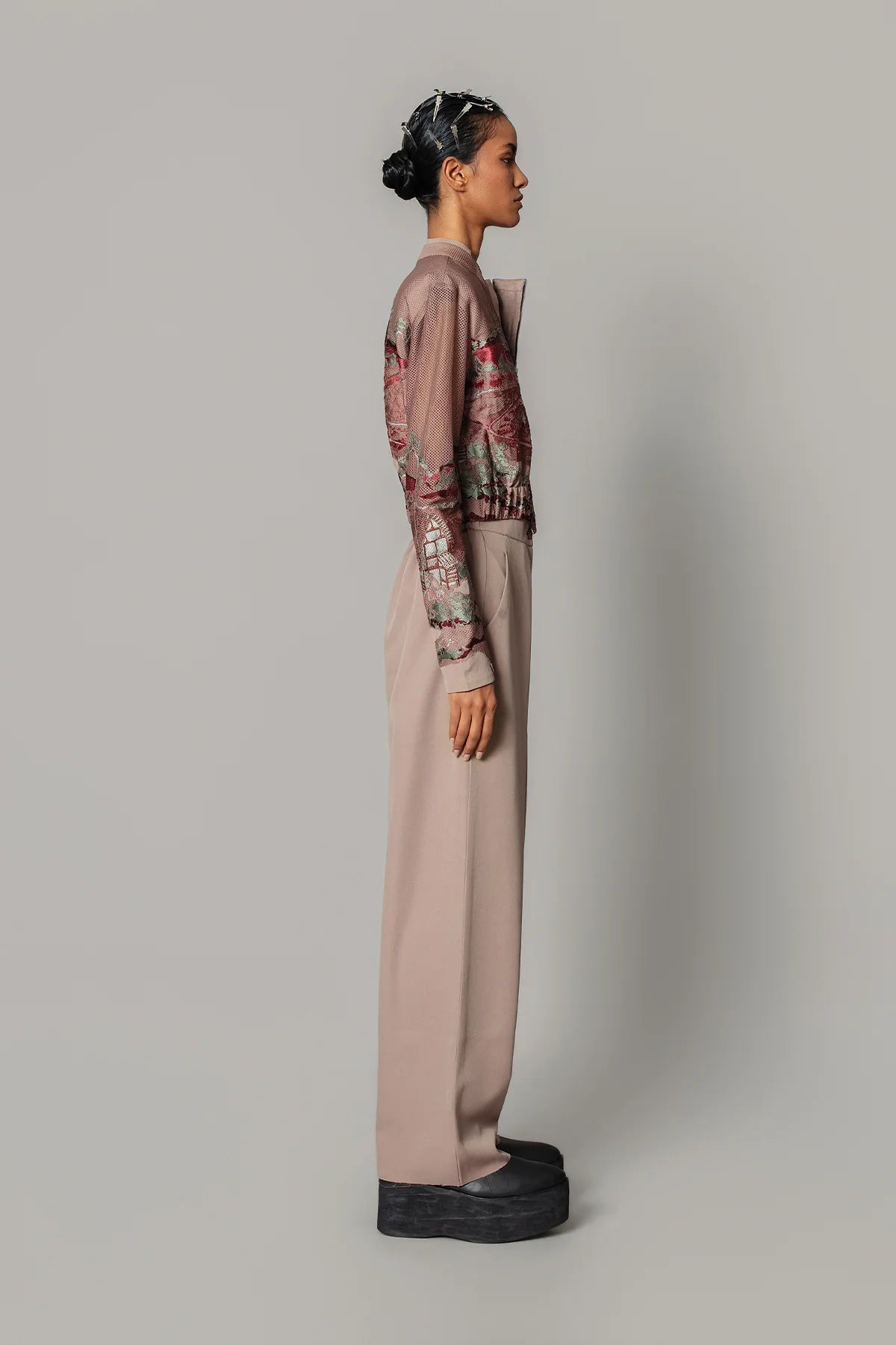 Brown Hokusai embroidered Double Zipper Bomber
