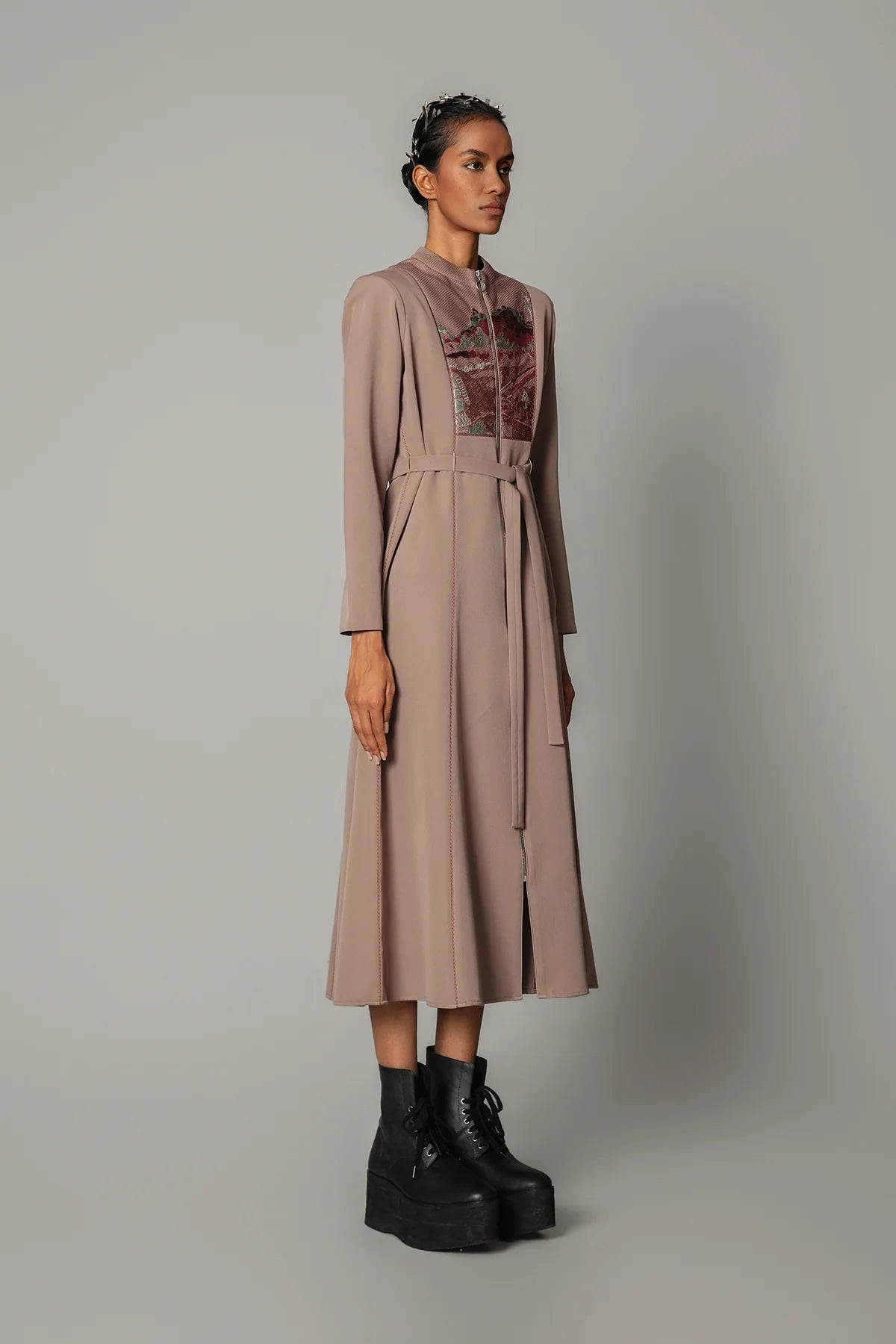 Brown Hokusai Embroidered 10-cut Dress