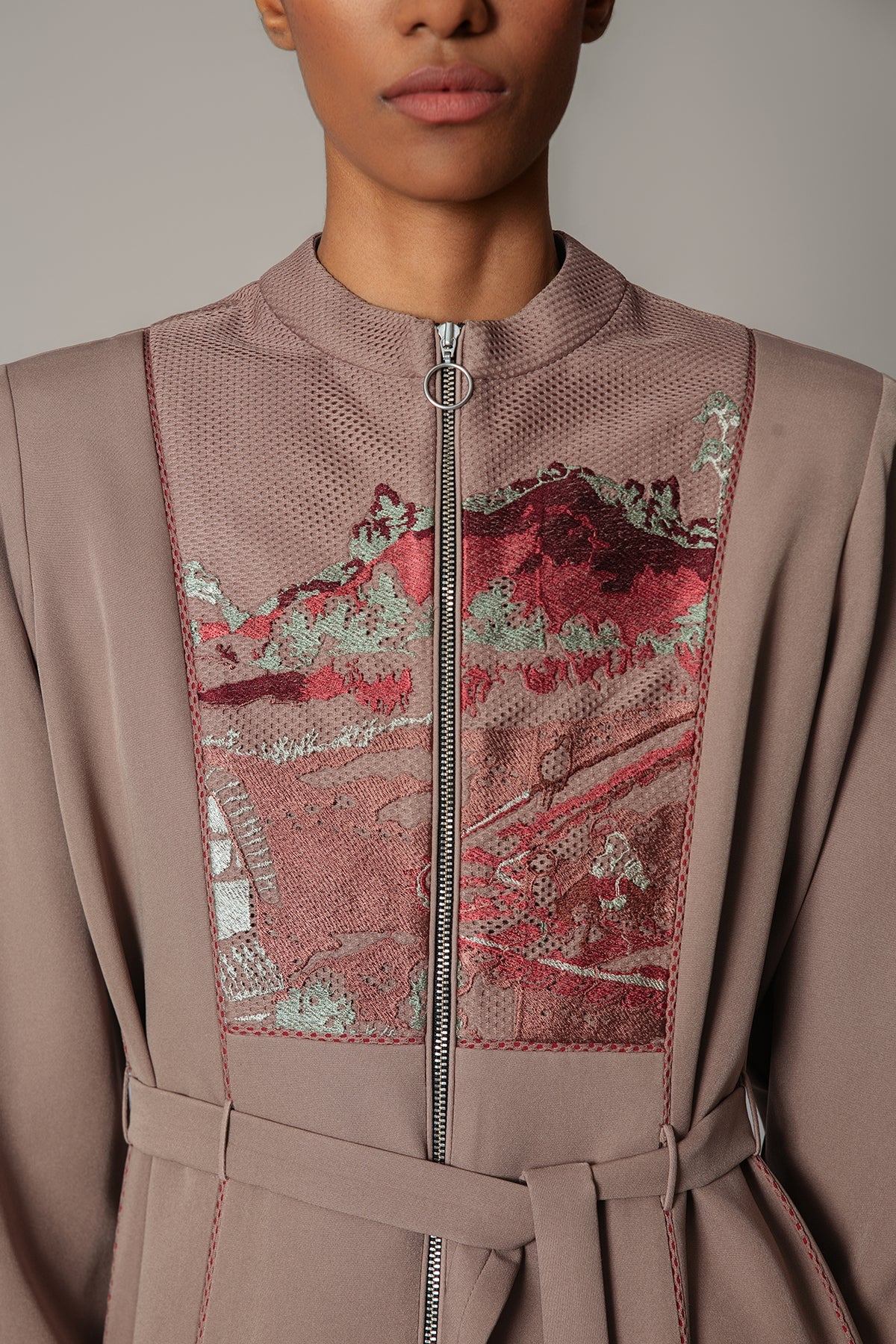Brown Hokusai Embroidered 10-cut Dress