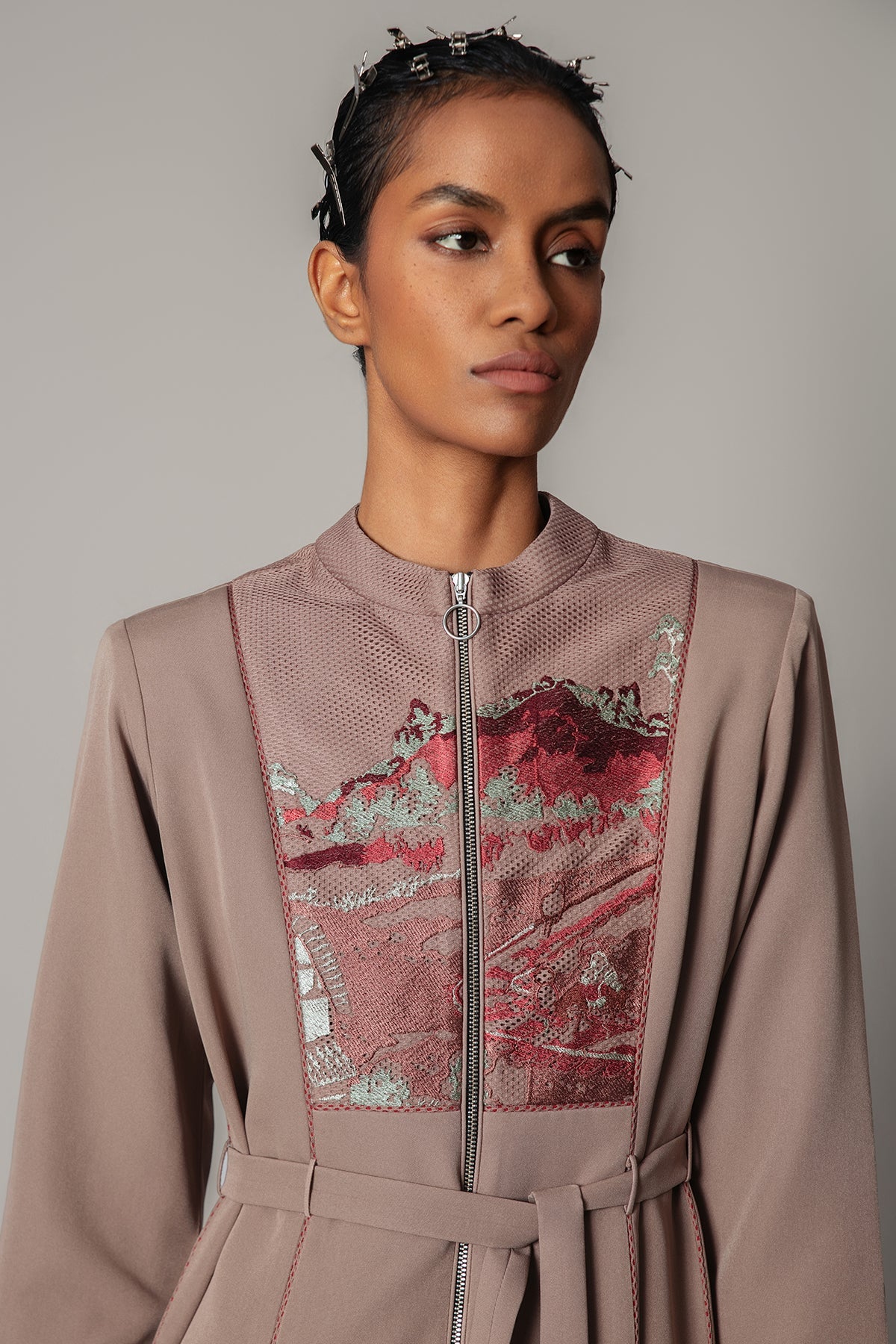 Brown Hokusai Embroidered 10-cut Dress